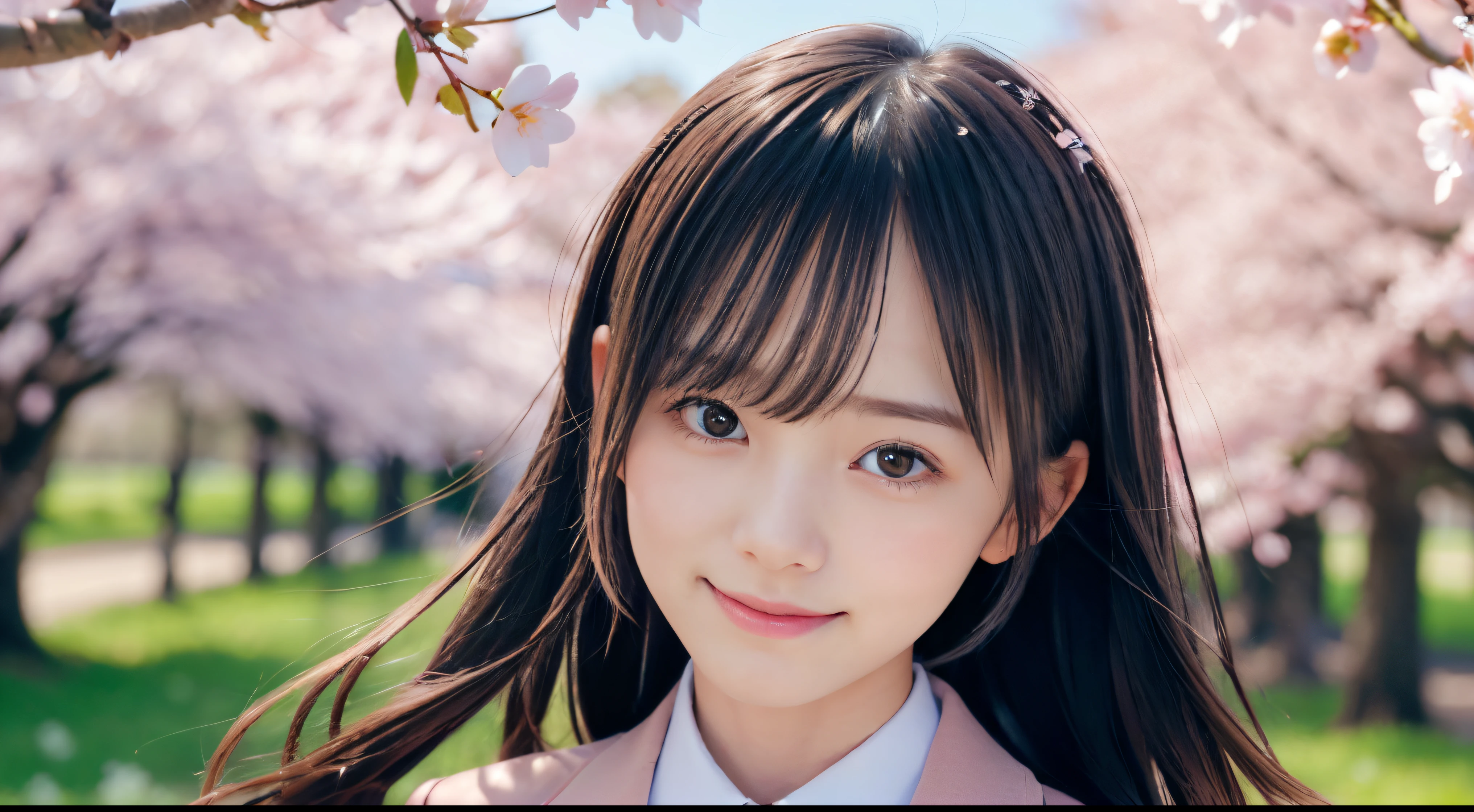 (Close up portrait of slender small breasts two side up hair girl in pastel colored jacket and shirts:1.5)、(A girl open her arms wide with small smile and her hair fluttering :1.5)、(Rows of cherry blossom trees in full bloom and cherry blossom petals dancing in the wind:1.5)、(Perfect Anatomy:1.3)、(No mask:1.3)、(complete fingers:1.3)、Photorealistic、Photography、masutepiece、top-quality、High resolution, delicate and pretty、face perfect、Beautiful detailed eyes、Fair skin、Real Human Skin、pores、((thin legs))、(Dark hair)