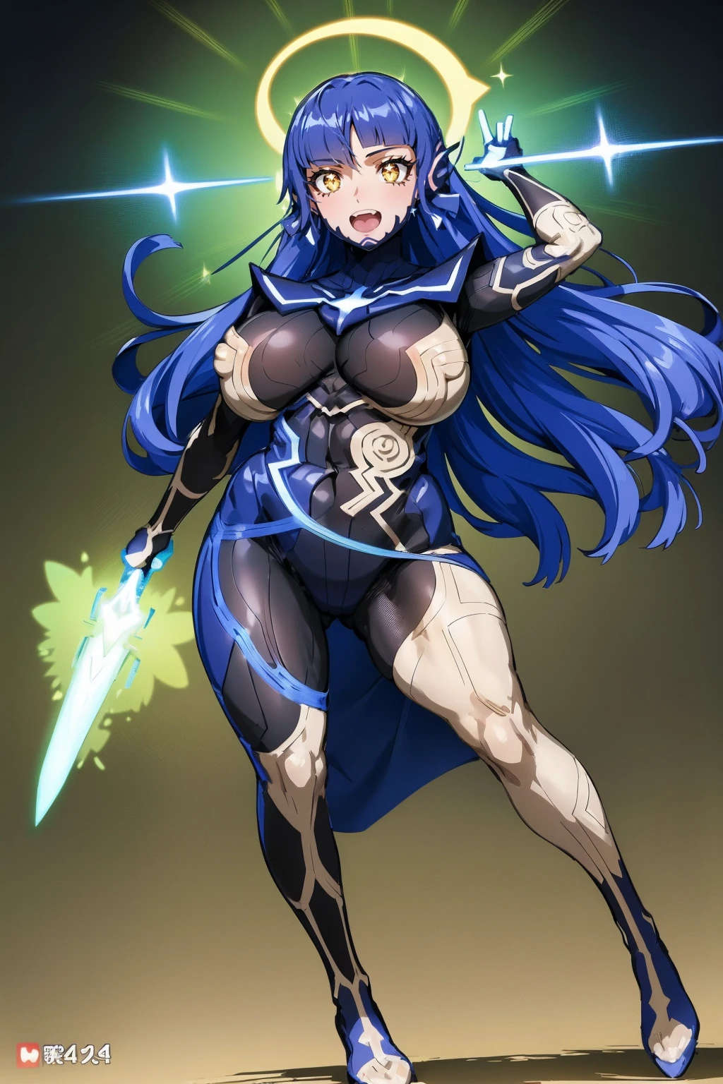 e,, holy magicalgirl, open mouth fang, holy haura, halo, smile, joyfull, paladin, sword holding, full body , boots, standing,cute,breast, curvy, female,fantasy goddess,there is a cartoon picture of a woman with a very large breast, glowing angelic being, glowing holy aura, inspired by Luma Rouge, the non-binary deity of spring, ethereal rainbow nimbus, the butterfly goddess of fire, inspired by Marie Angel, glowing aura around her, astral fairy, as the goddess of the sun, “uwu the prismatic person, big breast, happy, beautiful eyes, , full body, walking, long robe, long dress, ,priestess ,holy, smile, god rays, ray tracing, sparkle, cinematic lighting, UHD, retina, masterpiece, ccurate, anatomically correct, textured skin, super detail, high details, high quality, award winning, best quality, highres, 1080P, HD, 4K, thunder aura, light aura,full body suit, pullover, metal suit, covered chest