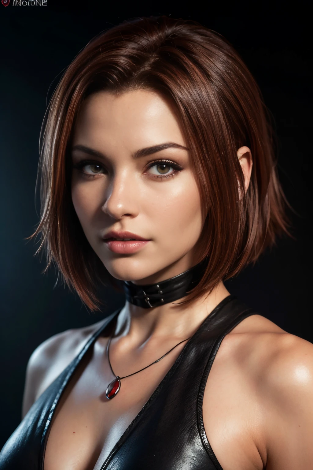 (best quality,4k,8k,highres,masterpiece:1.2), ultra-detailed, (realistic,photorealistic,photo-realistic:1.37), beautiful detailed eyes, beautiful detailed lips, extremely detailed face, long eyelashes, flawless skin, exquisite facial features, radiant complexion, captivating gaze, alluring smile, sensual lips, dark fantasy, a beautiful woman, finely crafted facial Rayne from game the BloodRayne features, intricate brush strokes, beautiful lighting, Cinematic, Color correction, stylized anatomy, short red hair, full body, evil smile and a look from under the brows, sensual atmosphere, artistic lighting