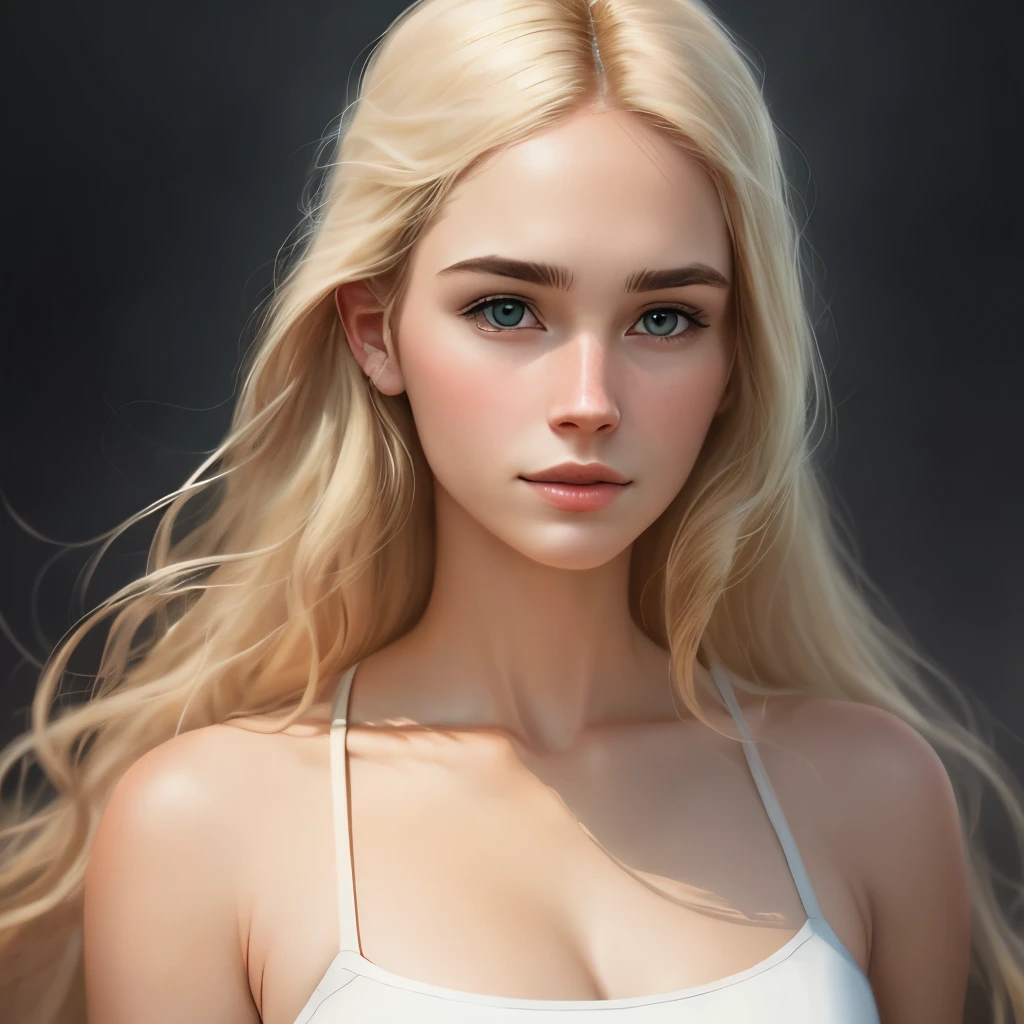 Realistic, 25 year old woman, blond hair, long hair