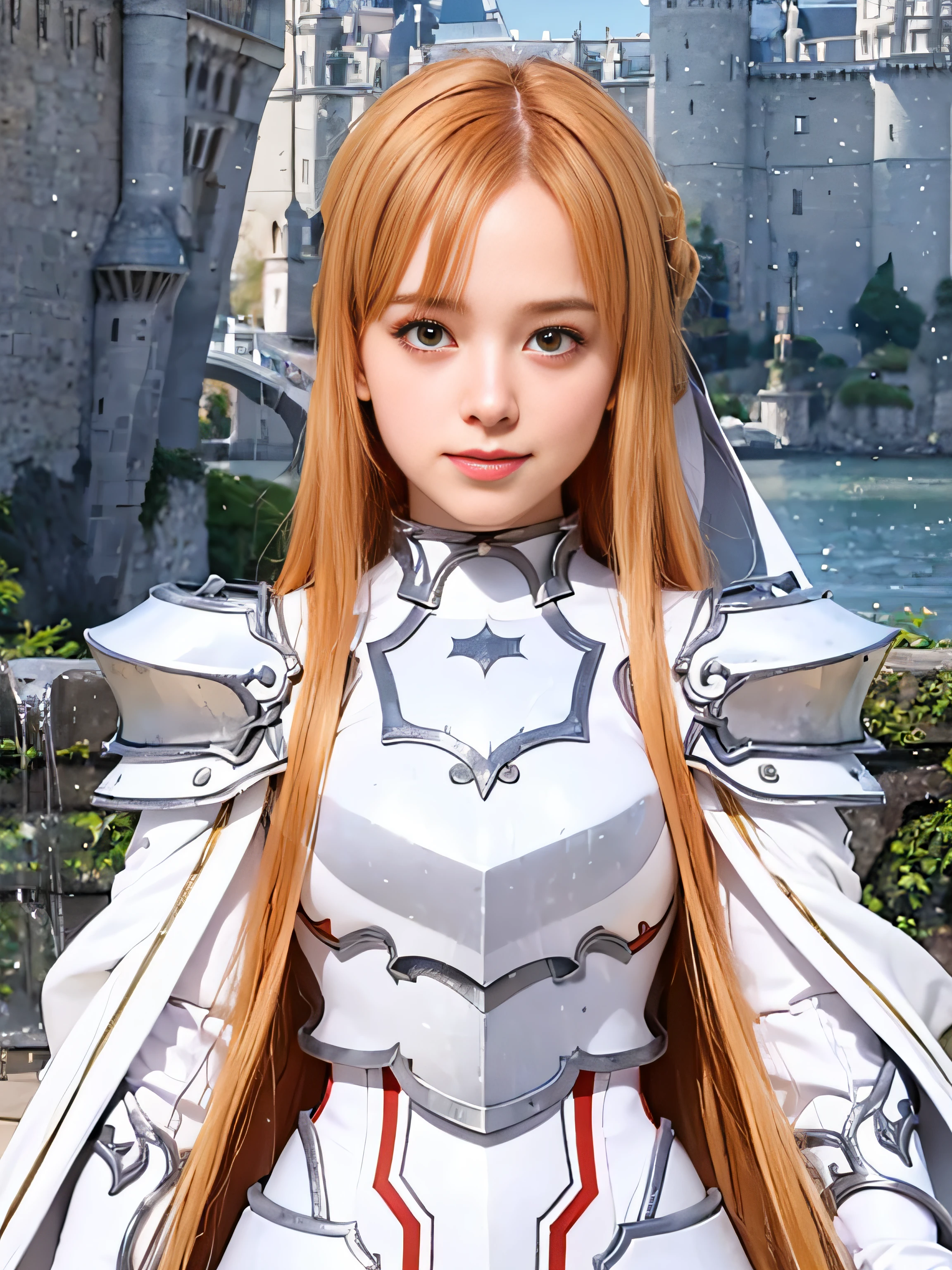 perfect face,smile,castle background
