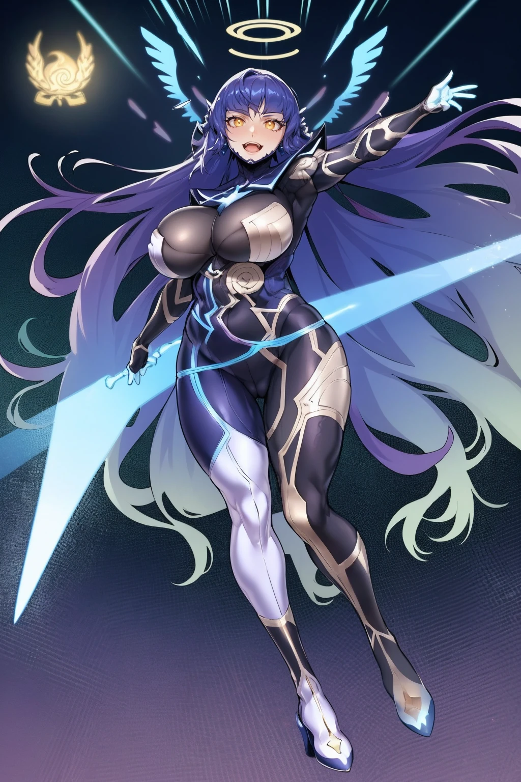 e,, holy magicalgirl, open mouth fang, holy haura, halo, smile, joyfull, paladin, sword holding, full body , boots, standing,cute,breast, curvy, female,fantasy goddess,there is a cartoon picture of a woman with a very large breast, glowing angelic being, glowing holy aura, inspired by Luma Rouge, the non-binary deity of spring, ethereal rainbow nimbus, the butterfly goddess of fire, inspired by Marie Angel, glowing aura around her, astral fairy, as the goddess of the sun, “uwu the prismatic person, big breast, happy, beautiful eyes, , full body, walking, long robe, long dress, ,priestess ,holy, smile, god rays, ray tracing, sparkle, cinematic lighting, UHD, retina, masterpiece, ccurate, anatomically correct, textured skin, super detail, high details, high quality, award winning, best quality, highres, 1080P, HD, 4K, thunder aura, light aura,full body suit, pullover, metal suit, covered chest