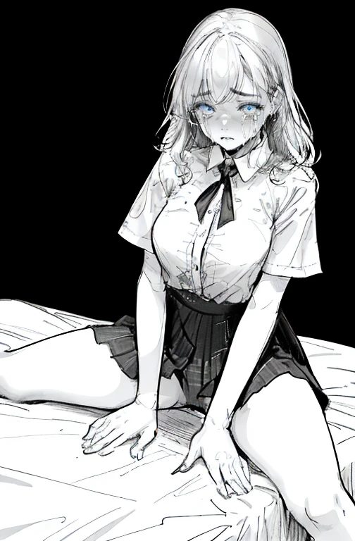 （（super high quality,Ultra-high resolution,16K,super masterpiece,Ultra HD ,Detailed shading,））One mother,popped Tight collar White shirts,Naked shirt,Cleavage,Folded sleeves,Not wearing,Ahegao,smile,blush,A small amount of drooling,Sweaty,Western-style room with morning sunshine,Lying in bed,Spread your legs,Put your hands on your crotch,Love juice gushes out,Touching the chest,Shooting from above,