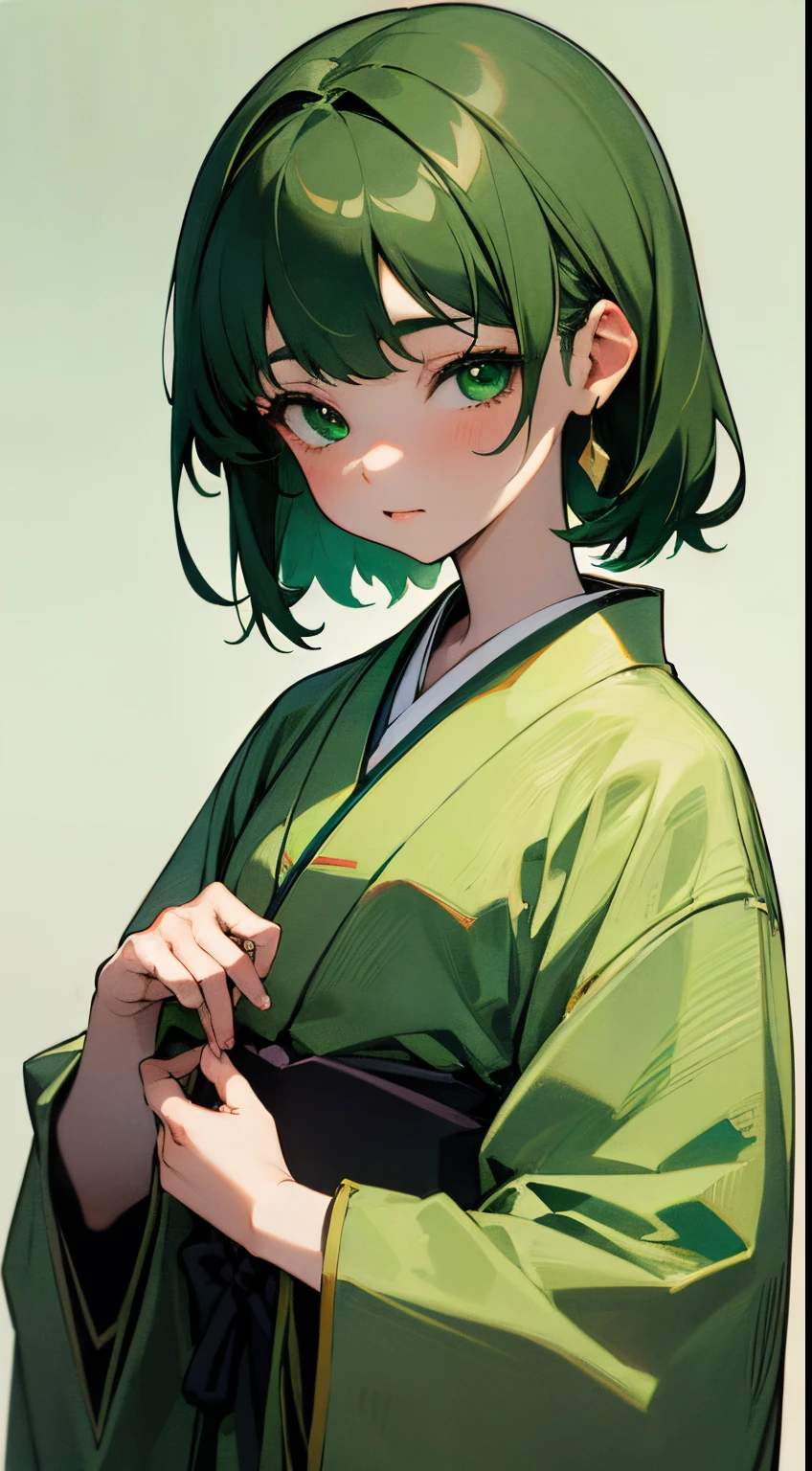 (((Green world:1.3)))、Best Quality, masutepiece, High resolution, (((1girl in))), sixteen years old,(((Eyes are green:1.3)))、Yamato Nadeshiko wears kimono beautifully、((12 Simple、traditional junihitoe)), Tindall Effect, Realistic, Shadow Studio,Ultramarine Lighting, dual-tone lighting, (High Detail Skins: 1.2)、Pale colored lighting、Dark lighting、 Digital SLR, Photo, High resolution, 4K, 8K, Background blur,Fade out beautifully、Green world