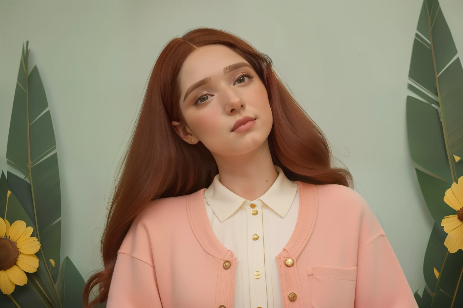 2023, London. Pre-raphaelite ((((30-year-old)) Irene Sanchez)), ((happiness expression)), ((((casual Clothing from the 2020s)))), ((Hairstyle of the 2020s)), ((Wes Anderson cinematic style)), colorful