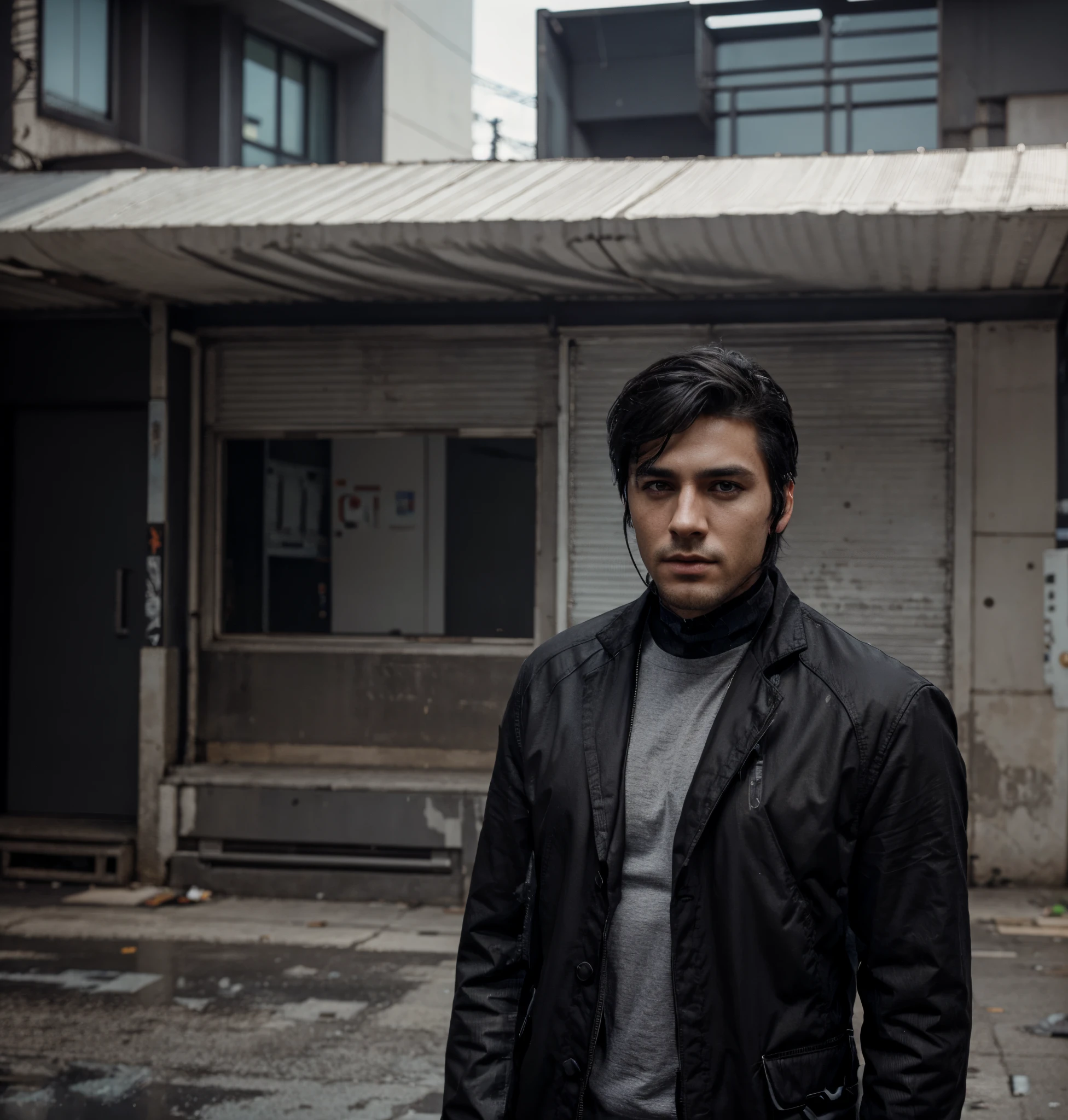 Change clothes to black color and background cyberpunk handsome boy, realistic face, 8k, ultra realistic)