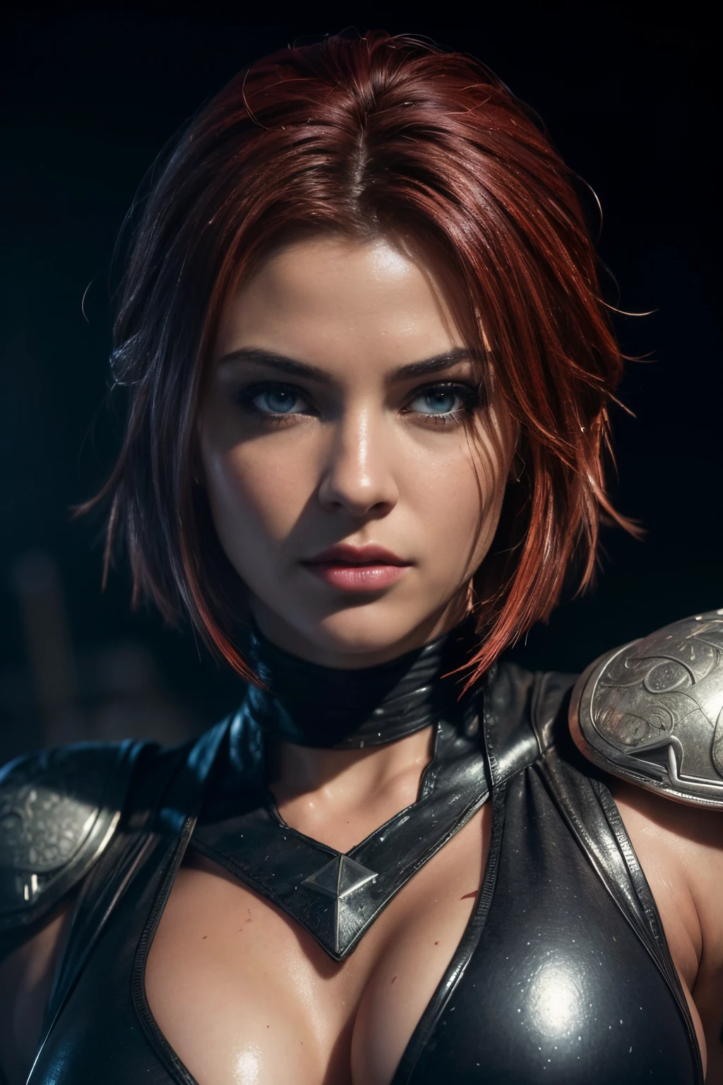 (best quality,4k,8k,highres,masterpiece:1.2), ultra-detailed, (realistic,photorealistic,photo-realistic:1.37), beautiful detailed eyes, beautiful detailed lips, extremely detailed face, long eyelashes, flawless skin, exquisite facial features, radiant complexion, captivating gaze, alluring smile, sensual lips, dark fantasy, a beautiful woman, finely crafted facial Rayne from game the BloodRayne features, intricate brush strokes, beautiful lighting, Cinematic, Color correction, stylized anatomy, short red hair, full body, evil smile and a look from under the brows, sensual atmosphere, artistic lighting
, (cool colors), damp, reflections, (masterpiece) (perfect aspect ratio), (realistic photo), (best quality), (detailed) photographed on a Canon EOS R5, 50mm lens, F/2.8, HDR, (8k) (wallpaper) (cinematic lighting) (dramatic lighting) (sharp focus) (intricate), RAW photo, RAW photo, gigachad photo, posing for camera, black jeans, arms behind, 8k uhd, dslr, high quality, film grain, Fujifilm XT3, extremely detailed, photorealistic, realistic, incredibly absurd, highly detailed, sharp focus, (Professional Studio Lighting), (Professional Color Grading), Edge Lighting, Dramatic lighting, Cinematic lighting, Lumen reflections, Soft natural lighting, Soft color, Photon mapping, Radiosity, (Beautiful eyes), (Detailed eyes), (Detailed face), symmetrical eyes, sharp eyes, cold face, full body), (HIGH LEVEL OF DETAIL),(wet, oil-lubricated), (athletic body), (sweaty), thin waist, large breasts, (sperm in breasts), high detailed skin, uncharacterized texture, hyper detailed, realistic skin texture, armor, best quality, ultra high res, (photorealistic: 1.4) high resolution, detailed, raw photo, sharp re, by lee jeffries nikon d850 film stock photography 4 kodak portra 400 camera F1.6 Lens rich colors hyper realistic texture dramatic lighting UnrealEngine trend in Artstation Cinestill 800, veins in the body, (body and fitness).