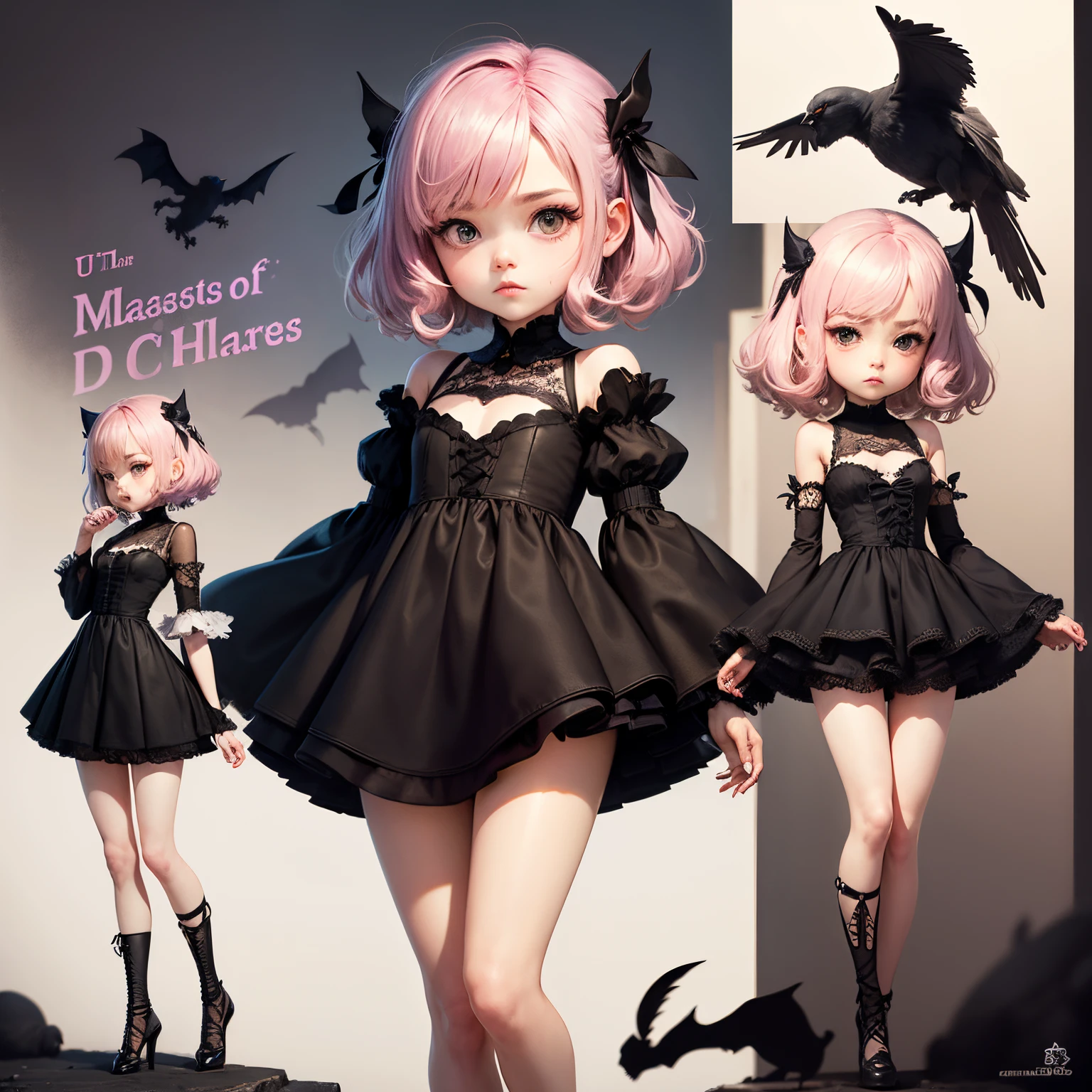 masterpiece、top-quality、ultra-detailliert、(1 daughter of a chibi character:1.3)、A dark-haired、Black nightdress、a dark night、(Black crow:1.1)、(Black bat:1.1)、(Black cat:1.1)、Standing、Shout