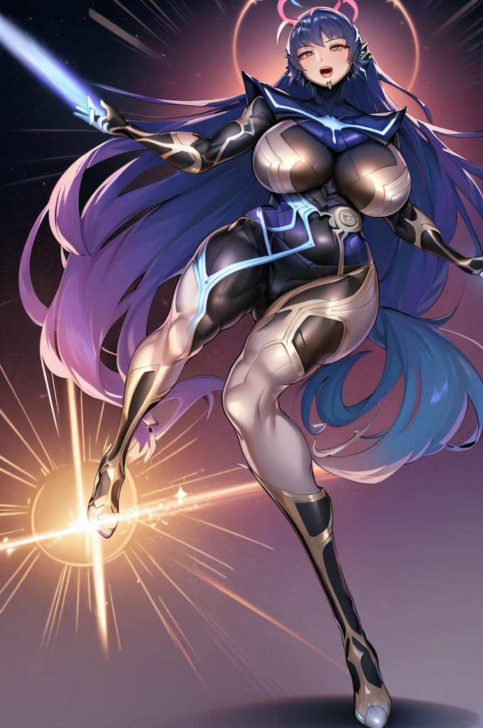 e,, holy magicalgirl, open mouth fang, holy haura, halo, smile, joyfull, paladin, sword holding, full body , boots, standing,cute,breast, curvy, female,fantasy goddess,there is a cartoon picture of a woman with a very large breast, glowing angelic being, glowing holy aura, inspired by Luma Rouge, the non-binary deity of spring, ethereal rainbow nimbus, the butterfly goddess of fire, inspired by Marie Angel, glowing aura around her, astral fairy, as the goddess of the sun, “uwu the prismatic person, big breast, happy, beautiful eyes, , full body, walking, long robe, long dress, ,priestess ,holy, smile, god rays, ray tracing, sparkle, cinematic lighting, UHD, retina, masterpiece, ccurate, anatomically correct, textured skin, super detail, high details, high quality, award winning, best quality, highres, 1080P, HD, 4K, thunder aura, light aura,full body suit, pullover, metal suit, covered chest
