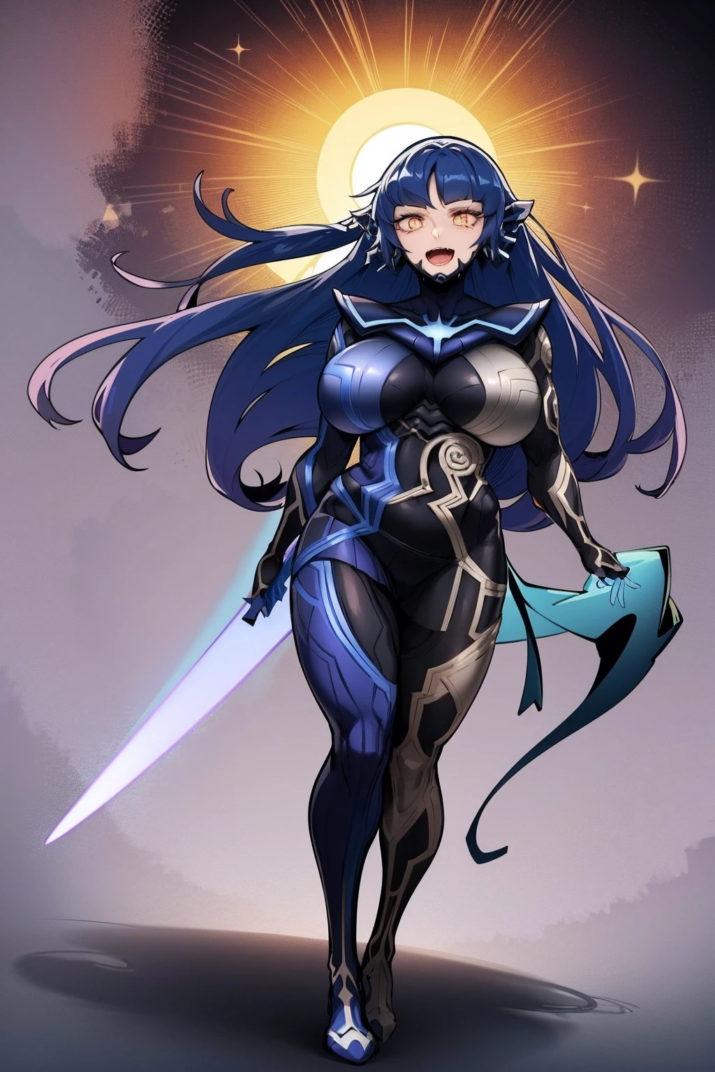 e,, holy magicalgirl, open mouth fang, holy haura, halo, smile, joyfull, paladin, sword holding, full body , boots, standing,cute,breast, curvy, female,fantasy goddess,there is a cartoon picture of a woman with a very large breast, glowing angelic being, glowing holy aura, inspired by Luma Rouge, the non-binary deity of spring, ethereal rainbow nimbus, the butterfly goddess of fire, inspired by Marie Angel, glowing aura around her, astral fairy, as the goddess of the sun, “uwu the prismatic person, big breast, happy, beautiful eyes, , full body, walking, long robe, long dress, ,priestess ,holy, smile, god rays, ray tracing, sparkle, cinematic lighting, UHD, retina, masterpiece, ccurate, anatomically correct, textured skin, super detail, high details, high quality, award winning, best quality, highres, 1080P, HD, 4K, thunder aura, light aura,full body suit, pullover, metal suit, covered chest