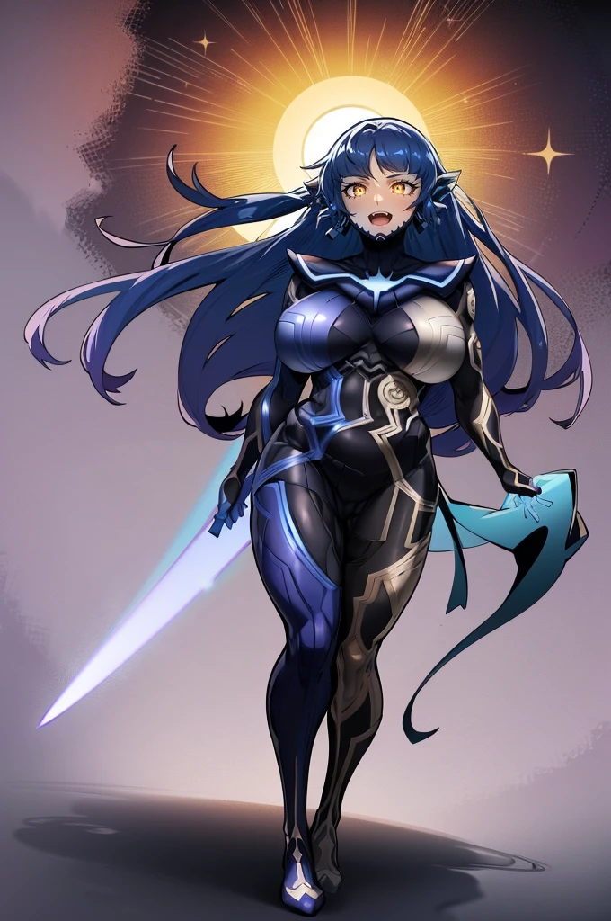 e,, holy magicalgirl, open mouth fang, holy haura, halo, smile, joyfull, paladin, sword holding, full body , boots, standing,cute,breast, curvy, female,fantasy goddess,there is a cartoon picture of a woman with a very large breast, glowing angelic being, glowing holy aura, inspired by Luma Rouge, the non-binary deity of spring, ethereal rainbow nimbus, the butterfly goddess of fire, inspired by Marie Angel, glowing aura around her, astral fairy, as the goddess of the sun, “uwu the prismatic person, big breast, happy, beautiful eyes, , full body, walking, long robe, long dress, ,priestess ,holy, smile, god rays, ray tracing, sparkle, cinematic lighting, UHD, retina, masterpiece, ccurate, anatomically correct, textured skin, super detail, high details, high quality, award winning, best quality, highres, 1080P, HD, 4K, thunder aura, light aura,full body suit, pullover, metal suit, covered chest