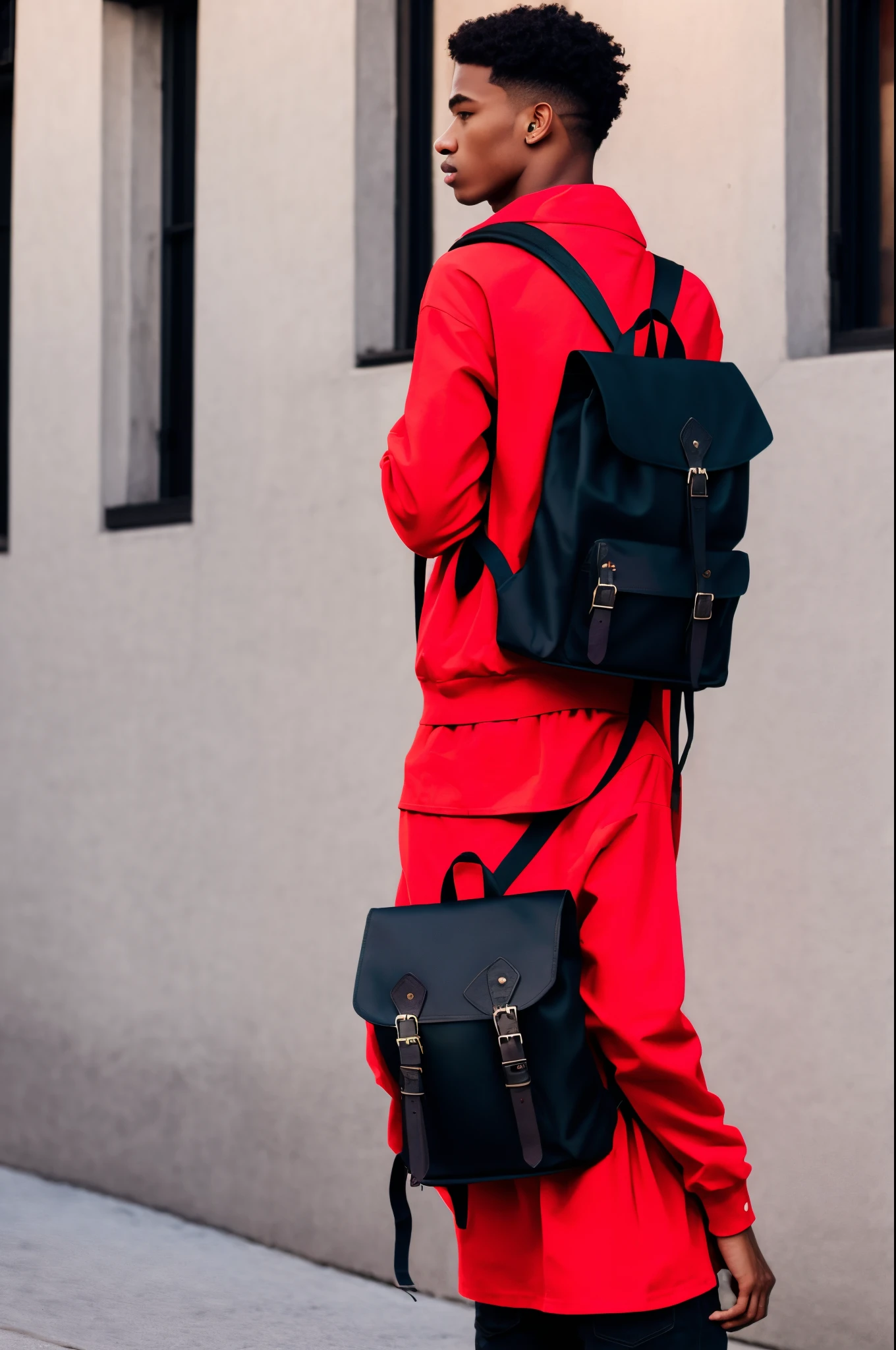 Libido boy,Black backpack,Red clothes