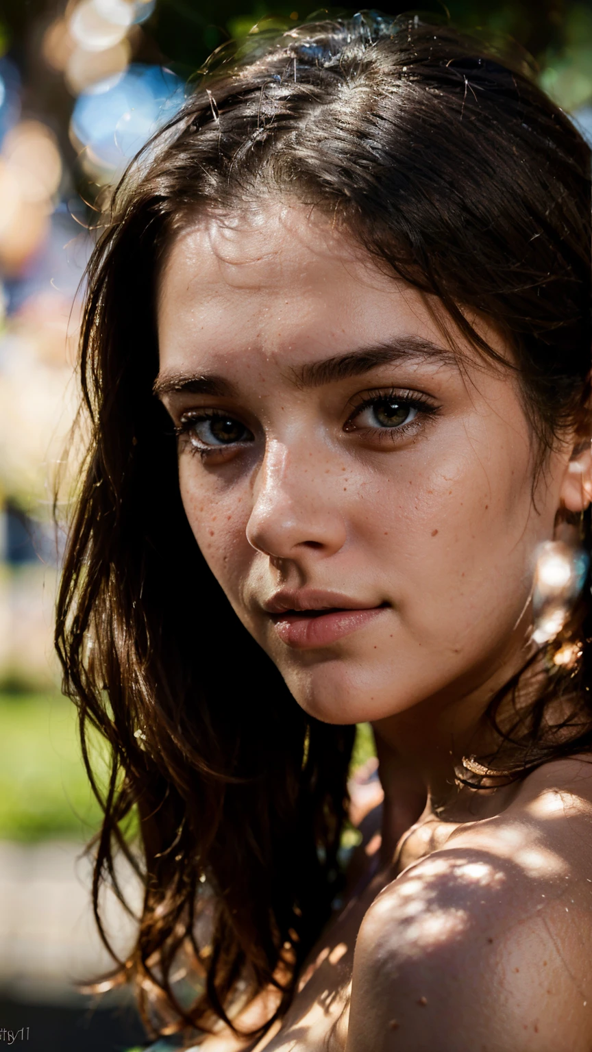 (best quality,4k,8k,highres,masterpiece:1.2),ultra-detailed,(realistic,photorealistic,photo-realistic:1.37),extreme close up portrait of a girl,beautiful detailed eyes,beautiful detailed lips,dark flowing hair,freckles on her cheeks,soft and smooth skin,expressive emotions in her eyes and lips,s-line posture,slim body large boobs,natural lighting,subtle bokeh,profound gaze,intense focus,dreamy atmosphere,delicate brushstrokes,vivid colors,subtle shadows and highlights,polished finish,modern portrait style