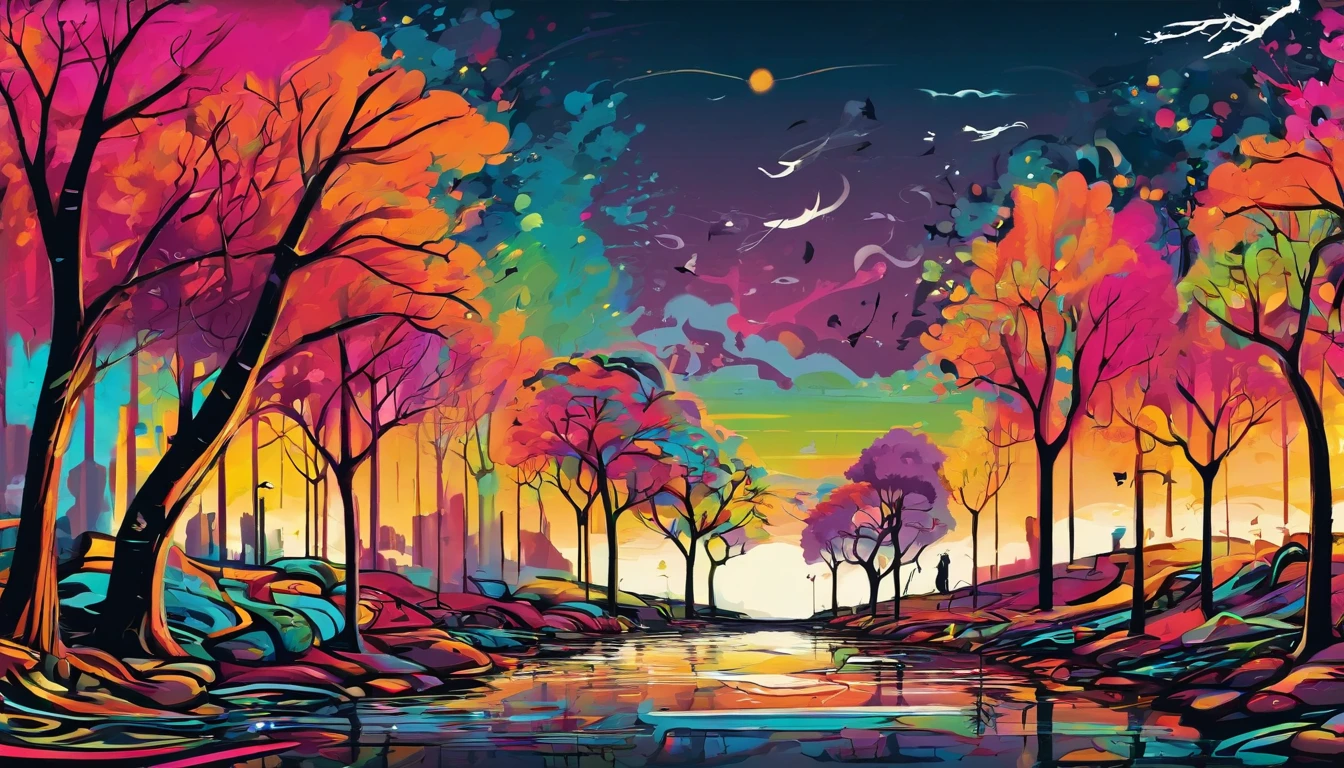 Rich in color,Dream colors,Wallpapers,Dark color,A towering tree,rivers