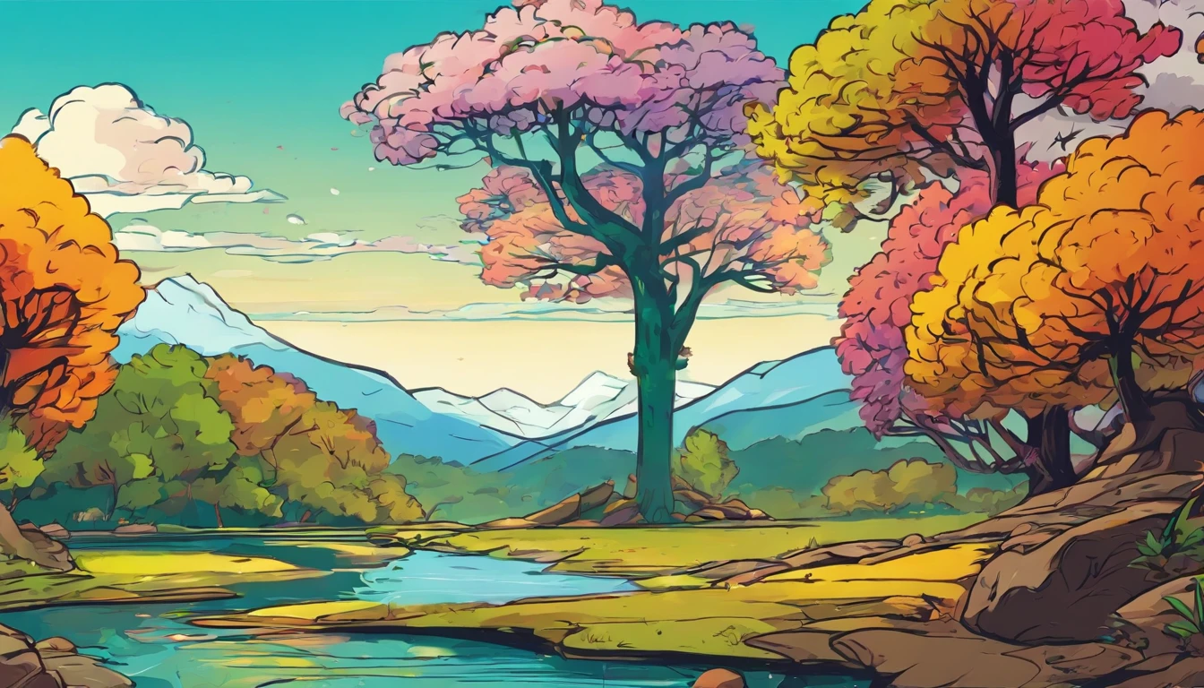 Rich in color，Dream colors，Wallpapers，Dark color，A towering tree，rivers
