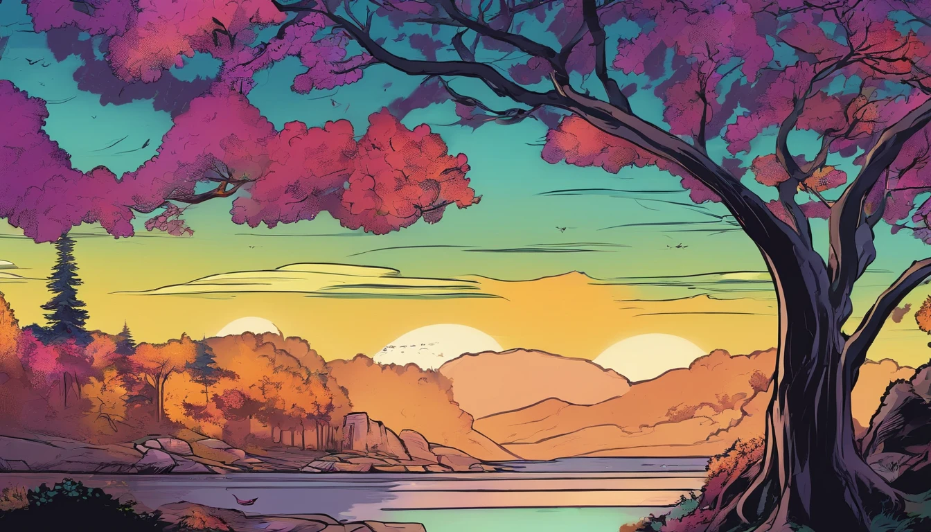 Rich in color,Dream colors,Wallpapers,Dark color,A towering tree,rivers