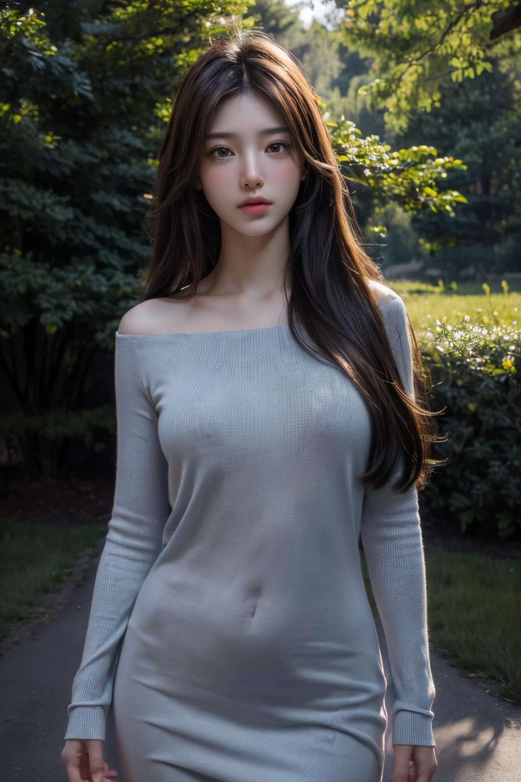 (best quality,4k,8k,highres,masterpiece:1.2),ultra-detailed,(realistic,photorealistic,photo-realistic:1.37),girl,star-filled sky,half-body portrait,slender figure,long flowing hair,non-revealing attire,deep gaze,serene expression,dreamy atmosphere,silhouette of trees in the background,vivid colors and contrasts,natural lighting