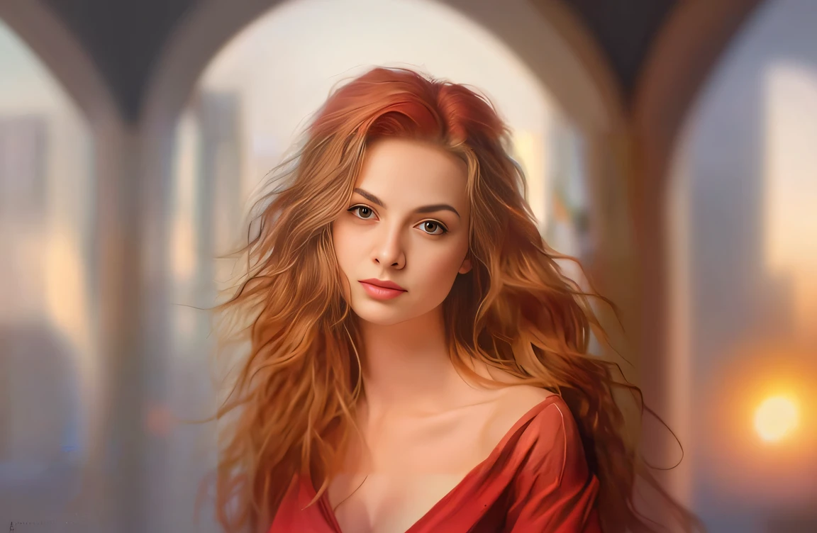 arafed woman with long red hair and a red dress, realistic digital painting, digital art picture, digital art oil painting, photorealistic beautiful face, beautiful digital art, digital art portrait, airbrush digital oil painting, realistic digital art, gorgeous digital painting, stunning digital painting, beautiful digital painting, digital art painting, elegant digital painting, beautiful gorgeous digital art
