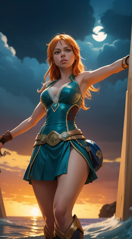 Nami de Feiticeira Escarlate da Marvel Comics, fantasy scenery, dinamic poses, fundo branco, conceito de personagem, arte do personagem, retrato do personagem, tmasterpiece, melhor qualidade, best resolution, 8k