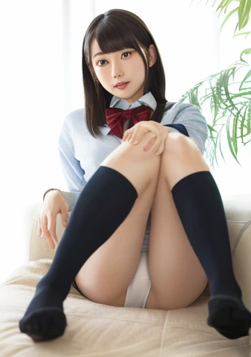 arafed asian woman in a school uniform sitting on a couch, Young Pretty Gravure Idol, Realistic Young Gravure Idol, Young Gravure Idol, Young Sensual Gravure Idol, Cute Schoolgirl, mayuri shiina, Young skinny gravure idol, sophisticated gravure idol, Japanese Models, a hyperrealistic schoolgirl, wearing skirt and high socks