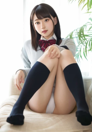 arafed asian woman in a school uniform sitting on a couch, Young Pretty Gravure Idol, Realistic Young Gravure Idol, Young Gravure Idol, Young Sensual Gravure Idol, Cute Schoolgirl, mayuri shiina, Young skinny gravure idol, sophisticated gravure idol, Japanese Models, a hyperrealistic schoolgirl, wearing skirt and high socks