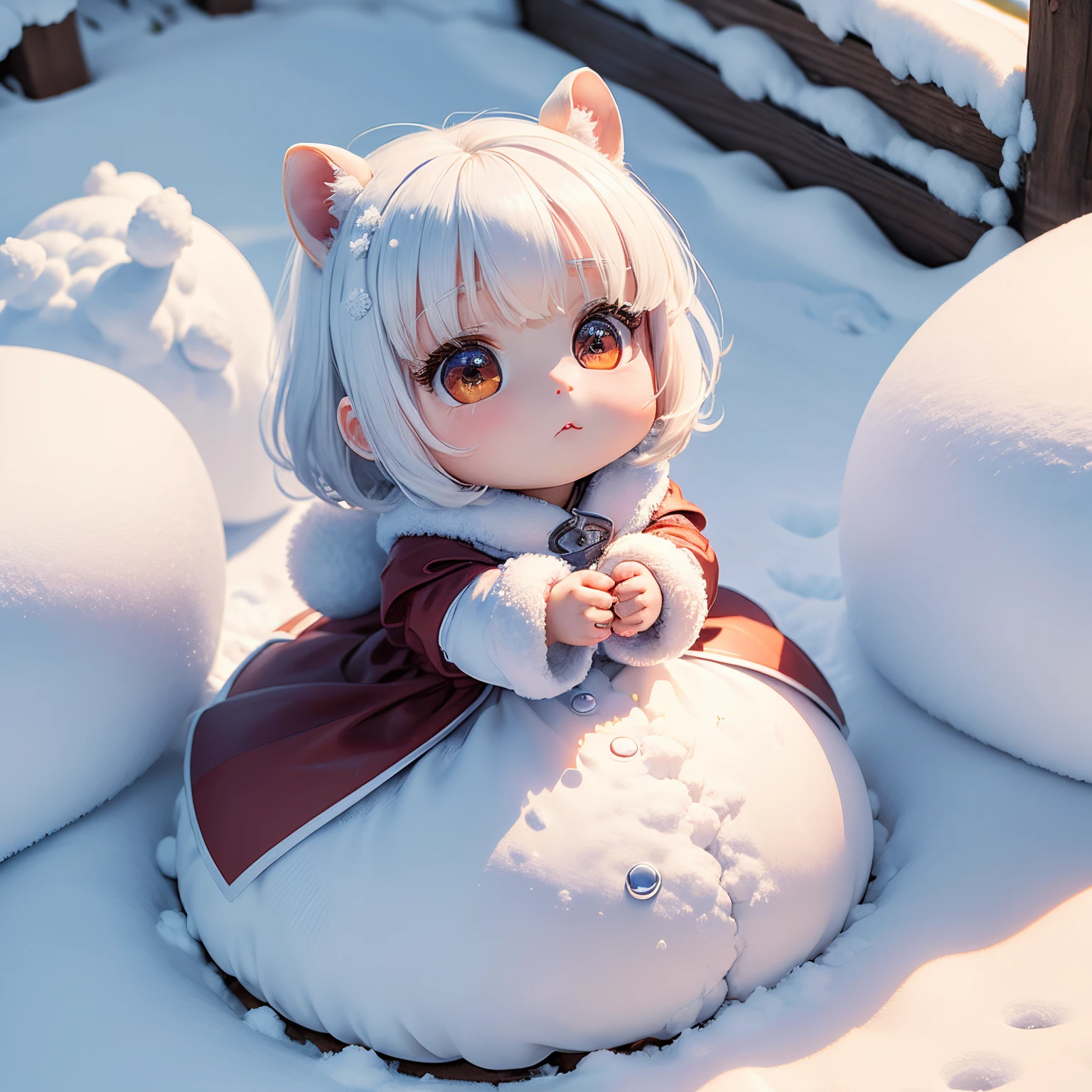 masterpiece、top-quality、ultra-detailliert、(Chibi Chara's Daughter:1.2)、white squirrel、Snow piles up、Snow piles up、snow falls heavily、fill up to half of the body、Long live your hands、