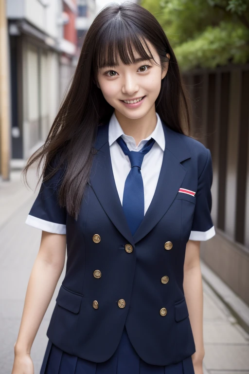 masutepiece, Best Quality, japanaese girl, 8K, top-notch quality, masutepiece, nffsw:1.2, exceptionally detailed RAW color photo, professional-grade photograph, (Realistic, Photorealistic:1.37), (highly detailedskin:1.2), Ultra-high resolution, (lenz 50mm), (masutepiece, top-quality:1.3), (Ultra detailed 8K cg:1.2), (hyper realisitic:1.35), (Photorealistic:1.45), (Realistic:1.4), Cowboy Shot, 1 beautiful Japanese girl, 22 years old, super model, Japanese Idol, __expression__, Large breasts, (The background is the urban area:1.1)、huge areolas、(areolae slip)、puffy areolas、Young adorable Japan face、Portrait of female Japan idol、A Japanese Lady、messy hair style、Popular makeup in Japan、bared chest、barechested、,NSFW、A smile、In the city、A dark-haired、(School uniform:1.4)
