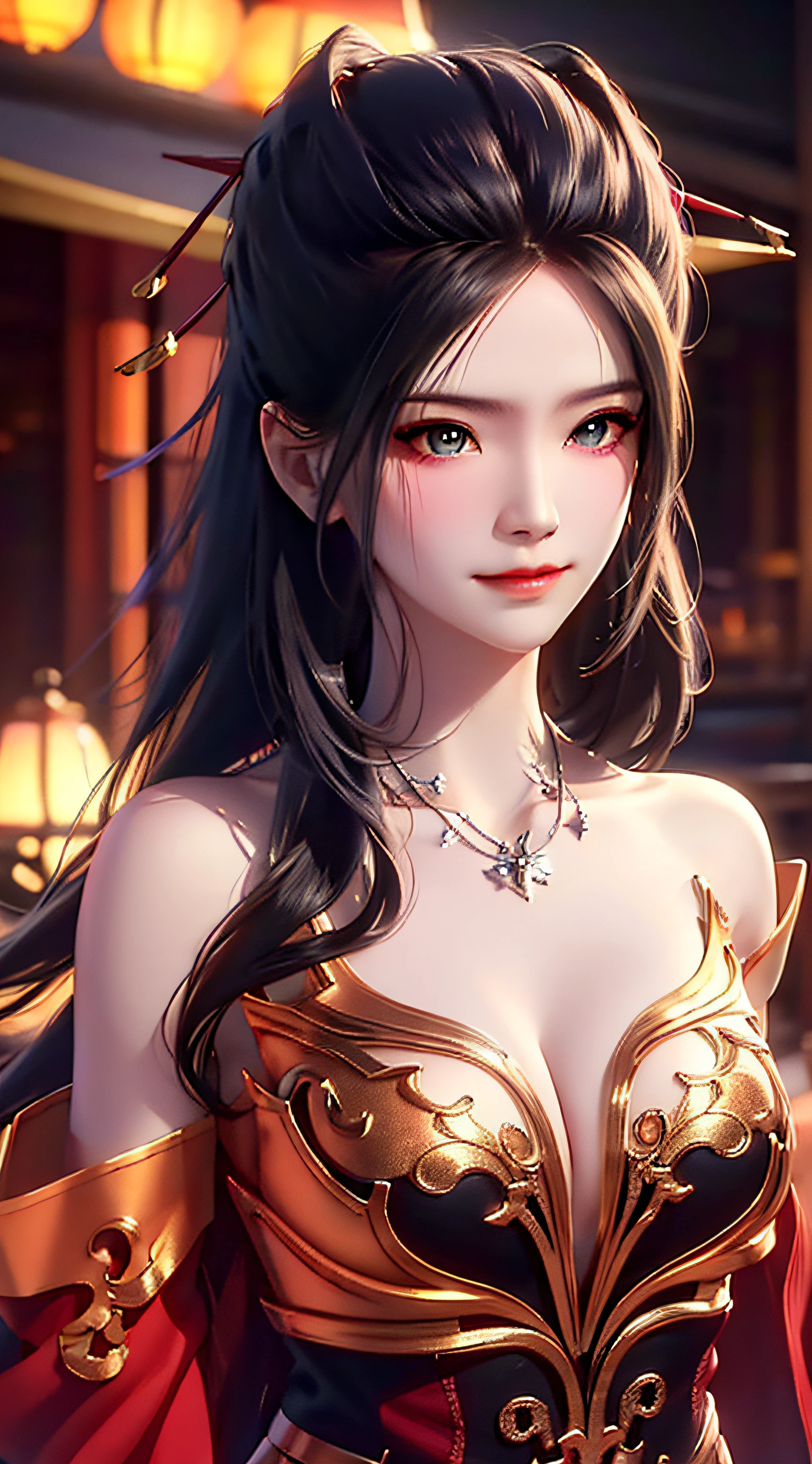 best quality, masterpiece, highres, 1girl,blush,(seductive smile:0.8),star-shaped pupils,china hanfu,hair ornament,necklace, jewelry,Beautiful face,upon_body, tyndall effect,photorealistic, dark studio, rim lighting, two tone lighting,(high detailed skin:1.2), 8k uhd, dslr, soft lighting, high quality, volumetric lighting, candid, Photograph, high resolution, 4k, 8k, Bokeh