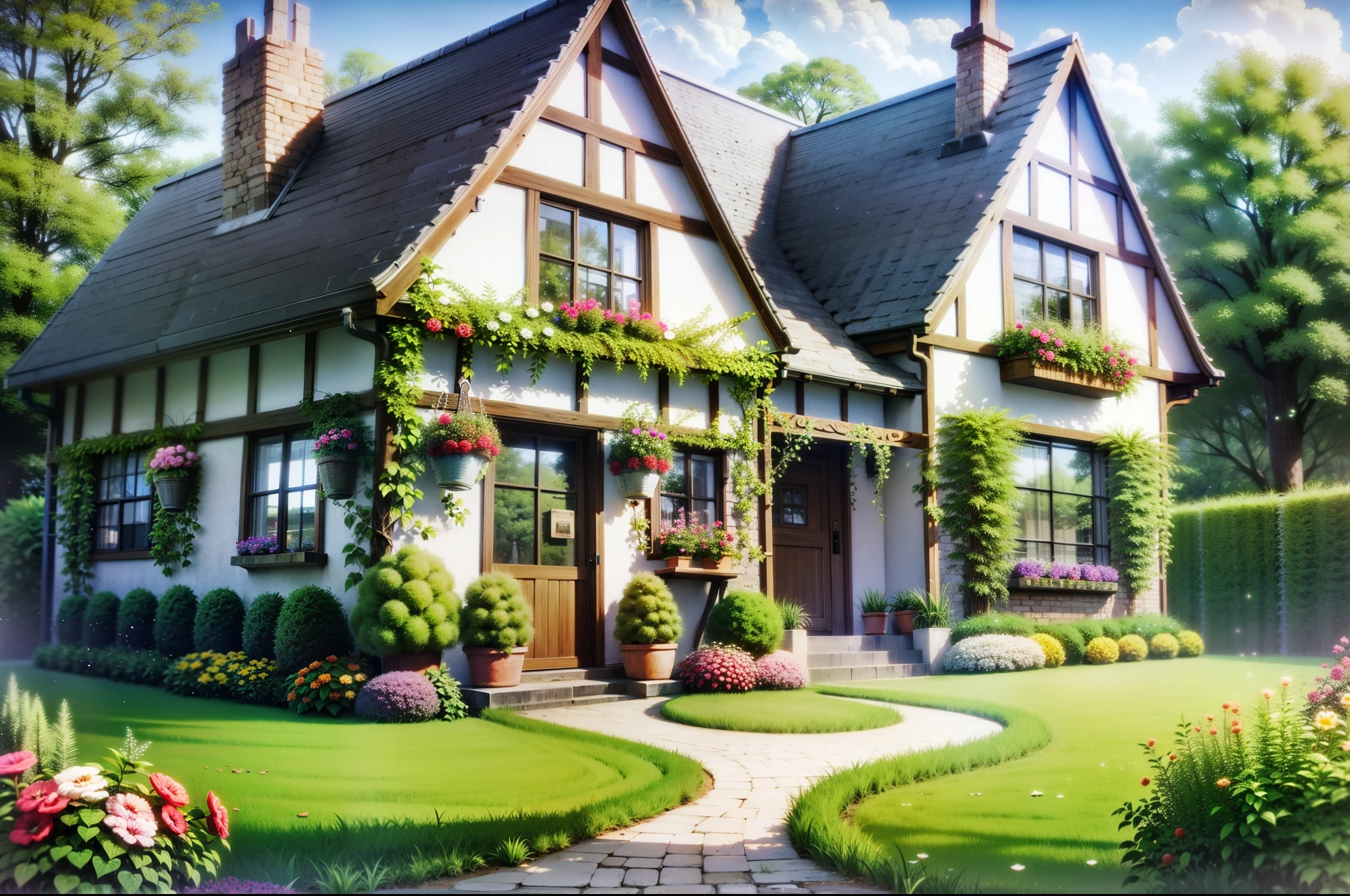 english home style, husky dog, Florian garden, daylight scene, England --auto --s2