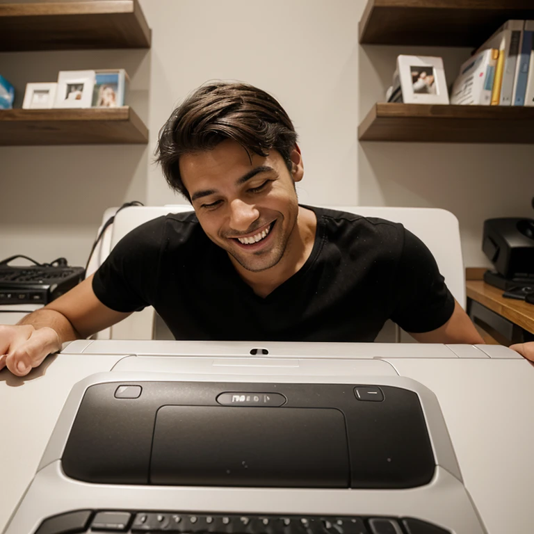Stock photo of a happy man typing on his computer