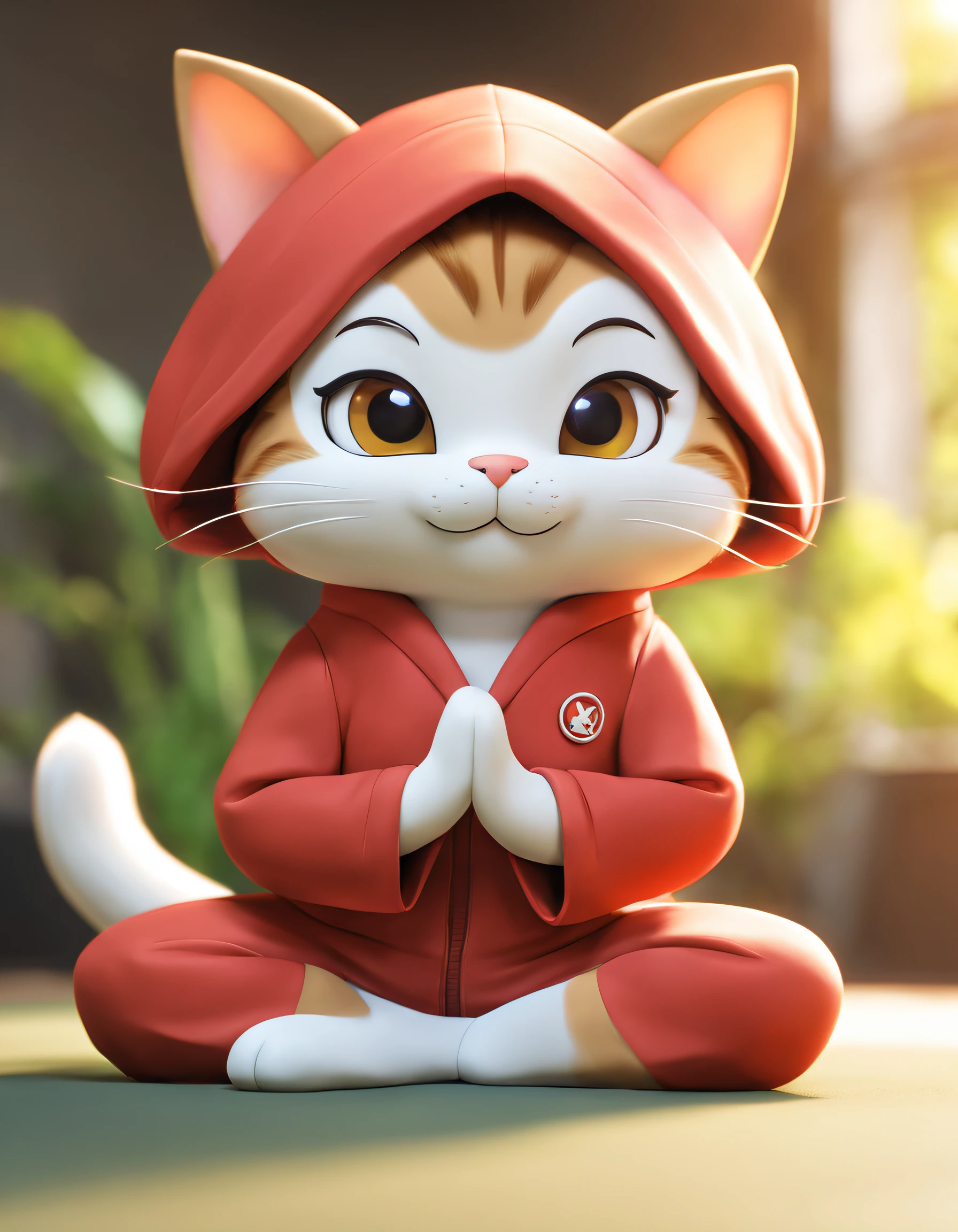 style of anime, motionblur, ray traycing,,tmasterpiece, super detailing, high detal, high high quality, Award-Awarded, A high resolution, 8K, 3D, Cartoonish, pixar-style, kawaii, anthropomorphic turtle,comic strip, (A Garfield cat is doing yoga), (Bend over yoga pose), round face,(Long tail:1.5),Wearing red yoga clothes, Thick brown hair,The ears are shaped like two elegant triangles,The color of the inside of the ear contrasts with the fur,The beard is long and soft,exaggerated serious expression,Background with:yoga venue,