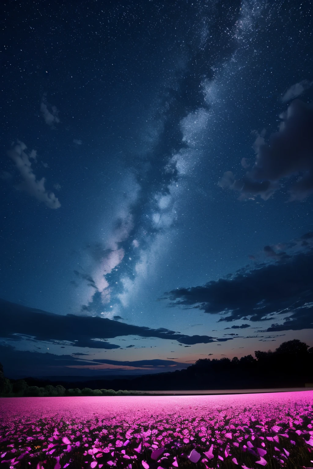 beautiful cute sky scenery,  nighttime scene , Petals fluttering