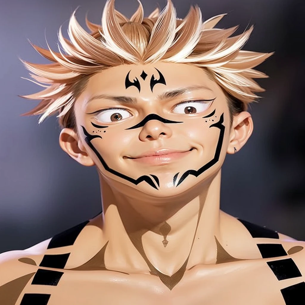 Japanese man, moscular, face tattoo