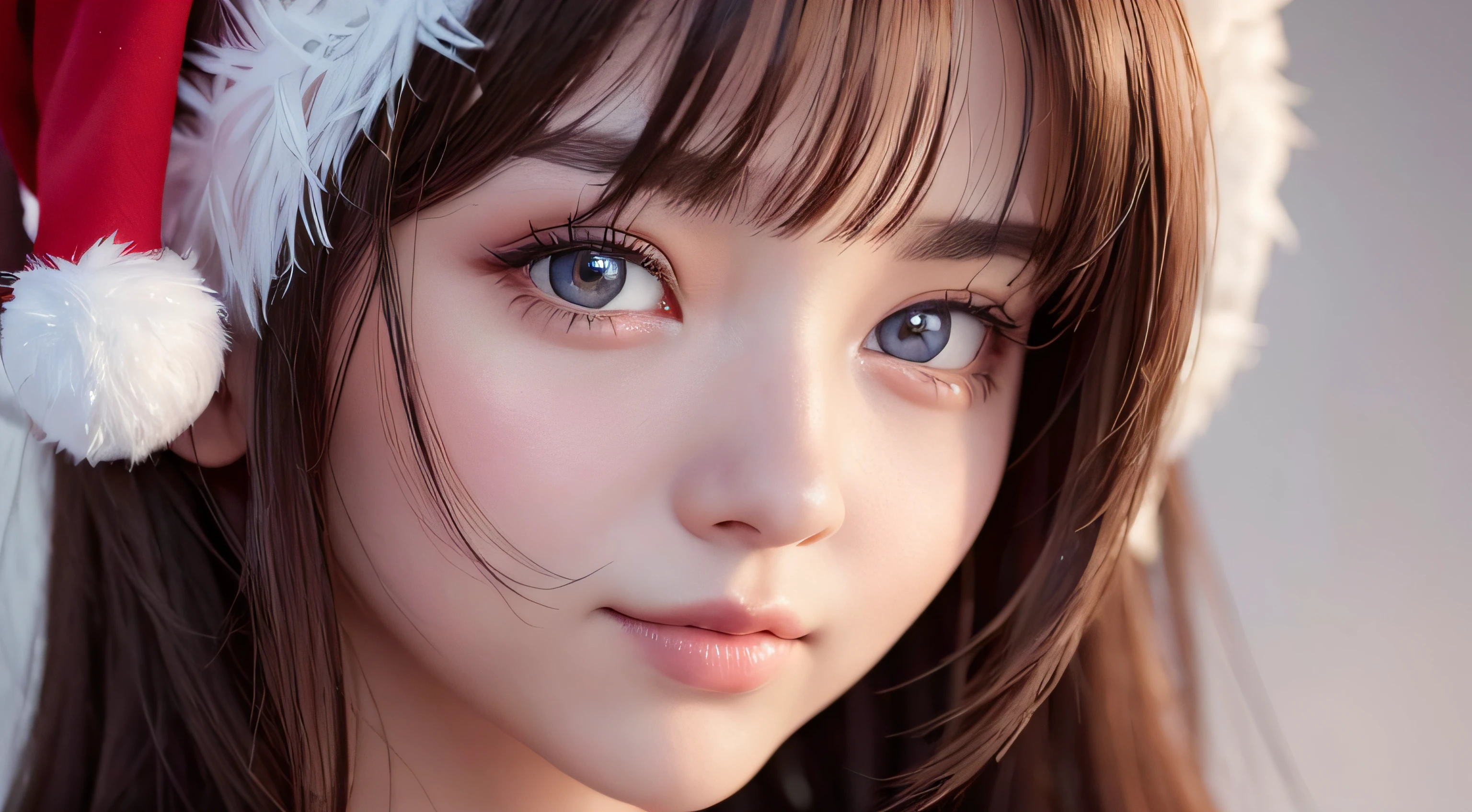 Santa Cos、Christmas、a beautiful detailed girl、extremely detailed eye and face、beatiful detailed eyes、hight resolution、hight resolution、8k wallpaper、finely detail、A highly detailed,8k wallpaper、Light on the face、(photorealisim:1.4)、​masterpiece