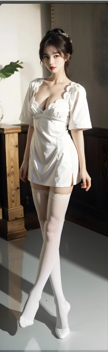 White ass pantyhose,White stockings,Thick white pantyhose,Thick white dancing socks,without wearing shoes,Super detail,hyper HD,A high resolution,1080p,Anatomically correct,ccurate,Physical coordination,Photo portrait,slender thigh,Delicatemakeup,Best quality, Masterpiece, 超A high resolution, RAW photo, Beautiful and aesthetic,deepshadow, (Photorealistic:1.4), full-body composition, Striking perspective.Naked