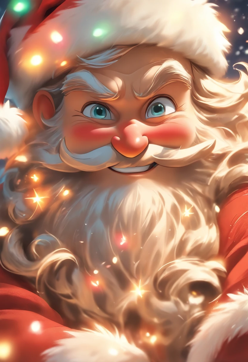 santa:An elder,White beard and white mustache hat,Wearing red Christmas clothes and Christmas hat。
Clear facial features:Santa Claus’s eyes are bright and energetic,ruddy nose,The lips are clearly contoured。
HD picture:The image is of high quality,Details are clearly visible,vibrant with colors。
Give gifts:Santa Claus holding a big red bag,It's filled with all kinds of beautiful gifts,He is smiling and handing gifts to the children。
Scenes:Santa Claus is in a warm living room,Fireplace visible、Christmas tree and shining lights,adding to the festive ambiance、In this high-definition picture,The image of Santa Claus comes to life。Santa Claus’s facial features are clearly visible:His bright and expressive eyes reveal warmth and kindness,The rosy nose exudes a rosy glow,while chiseled lips radiate a smile。The image is of high quality,Every detail is clearly visible,Bright colors make the whole scene more vivid