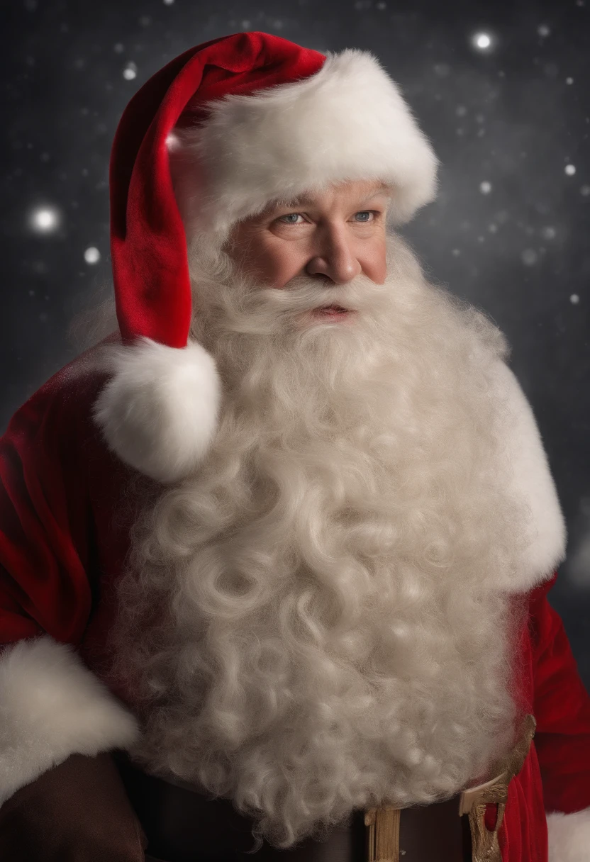 santa:An elder,White beard and white mustache hat,Wearing red Christmas clothes and Christmas hat。 Clear facial features:Santa Claus’s eyes are bright and energetic,ruddy nose,The lips are clearly contoured。 HD picture:The image is of high quality,Details are clearly visible,vibrant with colors。 Give gifts:Santa Claus holding a big red bag,It's filled with all kinds of beautiful gifts,He is smiling and handing gifts to the children。 Scenes:Santa Claus is in a warm living room,Fireplace visible、Christmas tree and shining lights,adding to the festive ambiance、In this high-definition picture,The image of Santa Claus comes to life。Santa Claus’s facial features are clearly visible:His bright and expressive eyes reveal warmth and kindness,The rosy nose exudes a rosy glow,while chiseled lips radiate a smile。The image is of high quality,Every detail is clearly visible,Bright colors make the whole scene more vivid