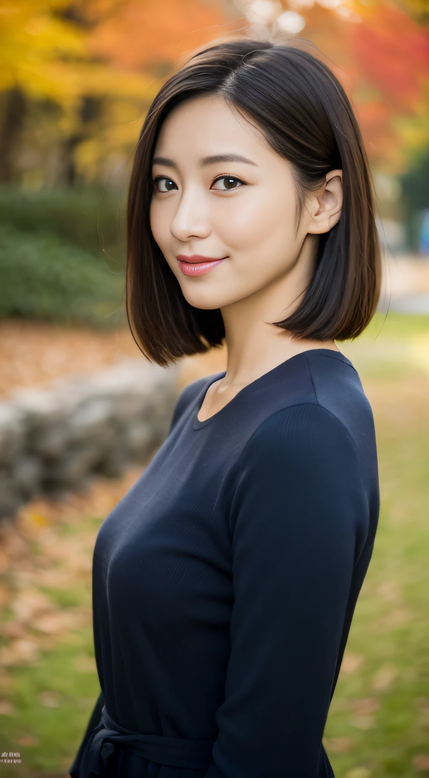((top-quality、8K、tmasterpiece:1.3))、sportrait, 8K, high qulity, Realistic photo images, 39 years old, Japan Woman, clean and tidy wife, small, house wife, Reproduce natural and realistic eyes, Japanese station, small, Beautiful black hair, short detailed hair, light make-up, octaneratingrendering, Golden ratio composition, ssmile, Everyday wear, lounge suit, nature backdrop, vague background, 4K, high qulity, Realistic photo images, Japan Woman, 37 years old, Pure Japanese face, Lovely wife, The upper part of the body, mediuml breasts, light make-up,, Mature woman, leisure wear, ssmile, brunette color hair, little black eyes, autumn background