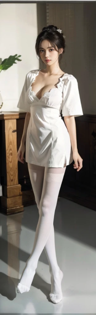 White ass pantyhose,White stockings,Thick white pantyhose,Thick white dancing socks,without wearing shoes,huge tit,Cocked buttocks,Super detail,hyper HD,A high resolution,1080p,Anatomically correct,ccurate,Physical coordination,Photo portrait,slender thigh,Delicatemakeup,Best quality, Masterpiece, 超A high resolution, RAW photo, Beautiful and aesthetic,deepshadow, (Photorealistic:1.4), full-body composition, Striking perspective.Naked