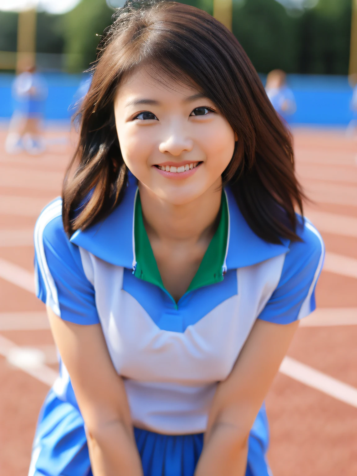 nsfw ,japanese,slender,smile,athletics track field, cameltoe,school girl