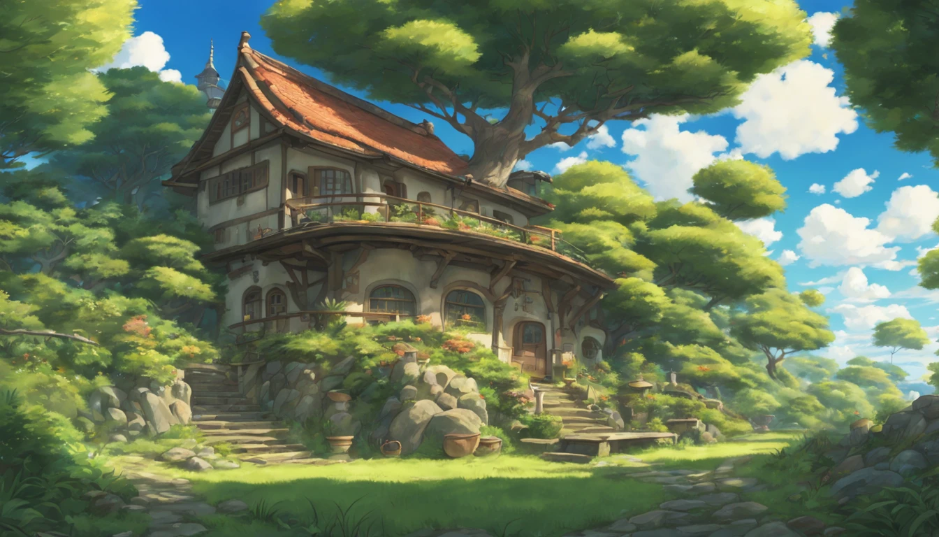 Ghibli style scenery,Ultra wide angle view,16:9