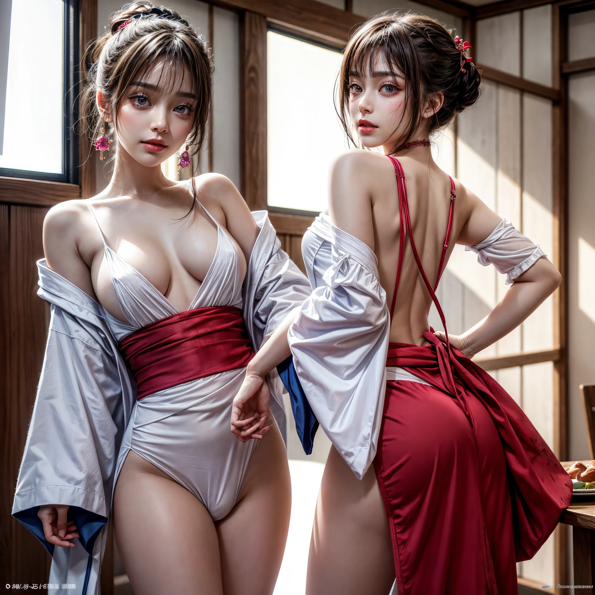 (White and vivid colors, back lighting), (y Japanese Tiny idol), ((face variations)), portrayed in the best quality and high resolution. The image should be ultra-detailed, realistic, and photorealistic with a touch of rawness. The lighting should be emphasized to bring out the details of the face. The medium can be a combination of photography and concept art. The color tone should be vibrant and vivid, enhancing the overall visual impact, (Detailed blood stained delicate crotch) .