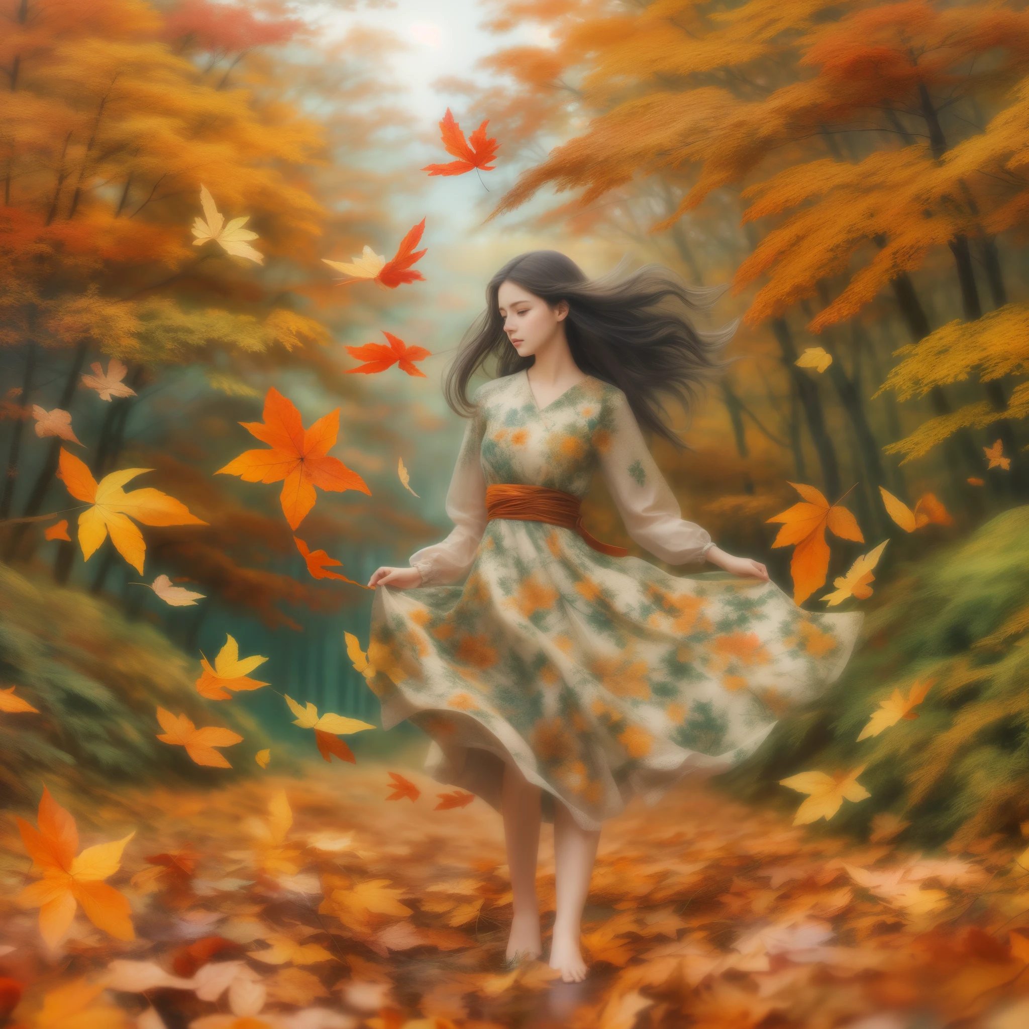 (Raw photo:1.2), (Photorealistic), Beautiful detailed girl, Very detailed eyes and face, Beautiful detailed eyes, Huge file size, High resolution, Very detailed, Best Quality, [masutepiece:1.6], Illustration, Very detailed, Fine detail, Best Quality, 8K Wallpaper, Movie Lighting,A woman with long hair and a coat is standing in the forest, realistic cute girl painting,  beautiful digital works of art, realistic digital art 4k, realistic digital art 4 k, detailed painting 4 k, realistic digital illustration, beautiful digital painting, beautiful gorgeous digital art, Beautiful Autumn Spirits, beautiful art uhd 4 k, stunning digital illustration
