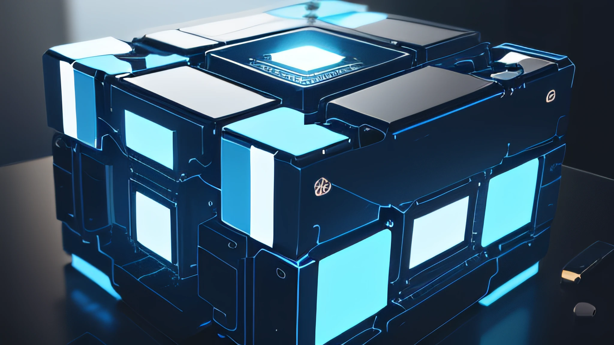 A close up of a blue cube with a light on top - SeaArt AI