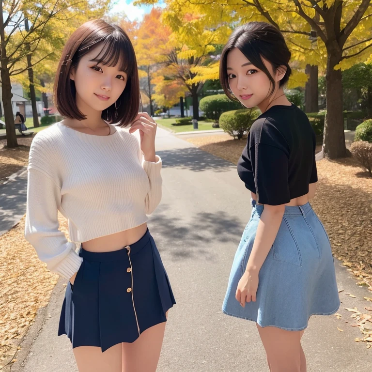 RAW Photos,Japanese, young woman,summer,Daytime, Country Road,Panorama,Vision,A large cumulonimbus cloud behind,Three Women,Brown haired,Laughter,aAccurate hands,Accurate脚, Very short hair,Large Breasts, Accurate, Textured skin, Super detailed, Attention to detail, high quality, 最high quality, High resolution, 8K