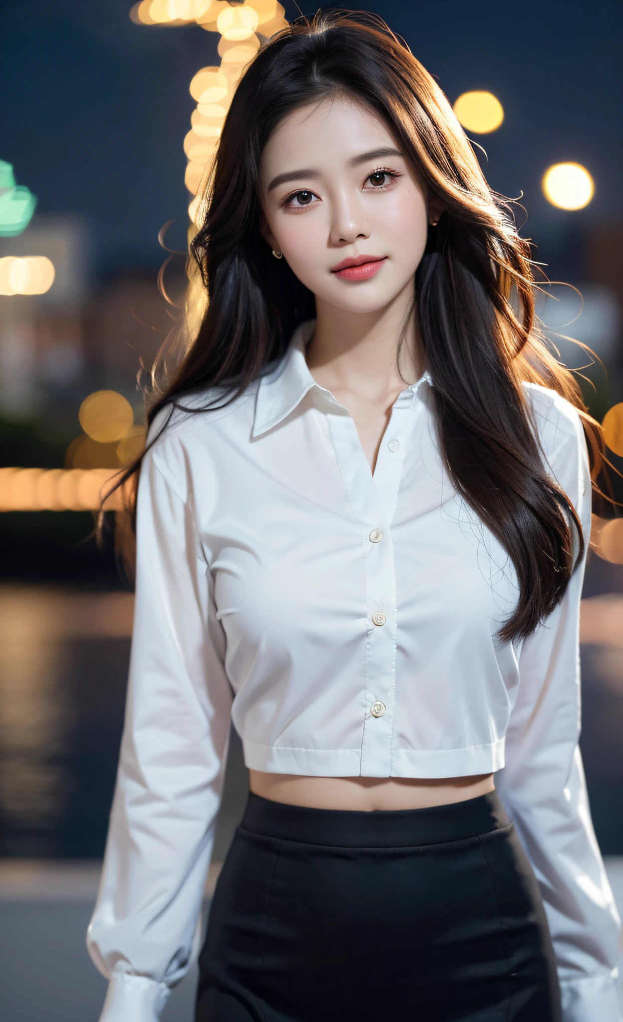1girl, (looking at viewer), (bokeh:1.1), closed mouth,light smile, realistic, meditation,starry sky,night, shirt,
pencil skirt, skyline,
best quality, (photorealistic:1.4), ultra highres, Chingmy YauV2