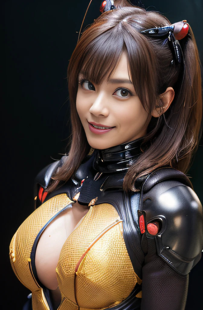 (high resolution,masterpiece,best quality,extremely detailed CG, anime, official art:1.4), realistic, photo, amazing fine details, all intricate, gloss and shiny,awesome many layers, 8k wall paper, 3d, sketch, kawaii, illustration,( solo:1.4), perfect female proportion,villainess, (fusion of dark brown cockroach and lady:1.4), (brown cockroach form lady:1.2), (brown cockroach lady:1.2), (fusion:1.2), (solo:1.4), (evil smile:1.2), muscular, abs, (cockroach brown exoskeleton bio insect suit:1.4), (cockroach brown exoskeleton bio insect armor:1.2), (brown transparency cockroach wing:1.4), (brown cockroach antennae:1.3),