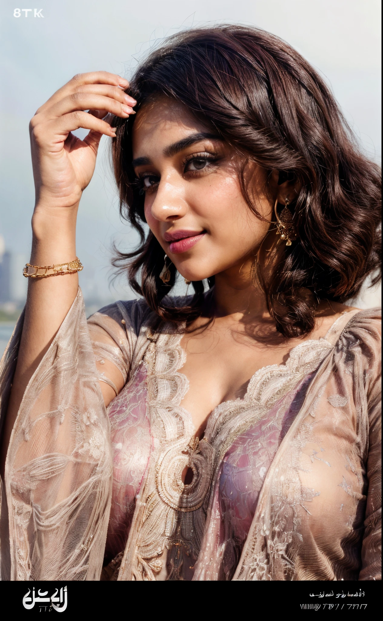 ((Ultra-high resolution)), ((Ultra-realistic)), ((8k)), Pakistani girl, thick figure, wearing dress, seductive smile, perfect hands, portrait, beautiful Muslim girl,