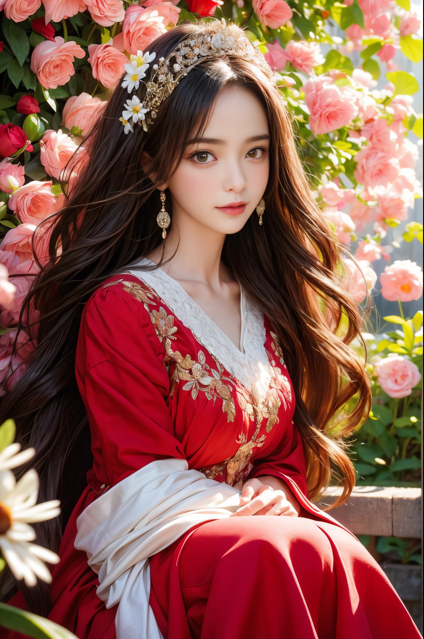 （Best quality at best，4K，8K，A high resolution，tmasterpiece：1.2），hyper-detailing，（realistically，photo-realism，realisticlying：1.37），HighDynamicRange，hyper HD，The studio lights up，Ultra detailed paintings，lock focus，physically-based renderingt，Extremely detailed description，professional，Vibrant colors，bokeh，beautidful eyes，Beautiful and delicate lips，Extremely detailed eyes and face，long eyelasher，Supernatural scenery：0.8，sporty attire，Surrealistic Female Portraits by David Hockney and Alphonse Mucha，Fantasyart， photography of， dynamic lights， art  stations， poster for， Volumetriclighting， Vampire costumes， （red phoenix dress：1.4）， Long gray hair， black hair color hair， Fragmentation， luxurious palace， Royal style， Demon Crown， Intense and detailed red eye makeup， The most beautiful face， hyper realisitc