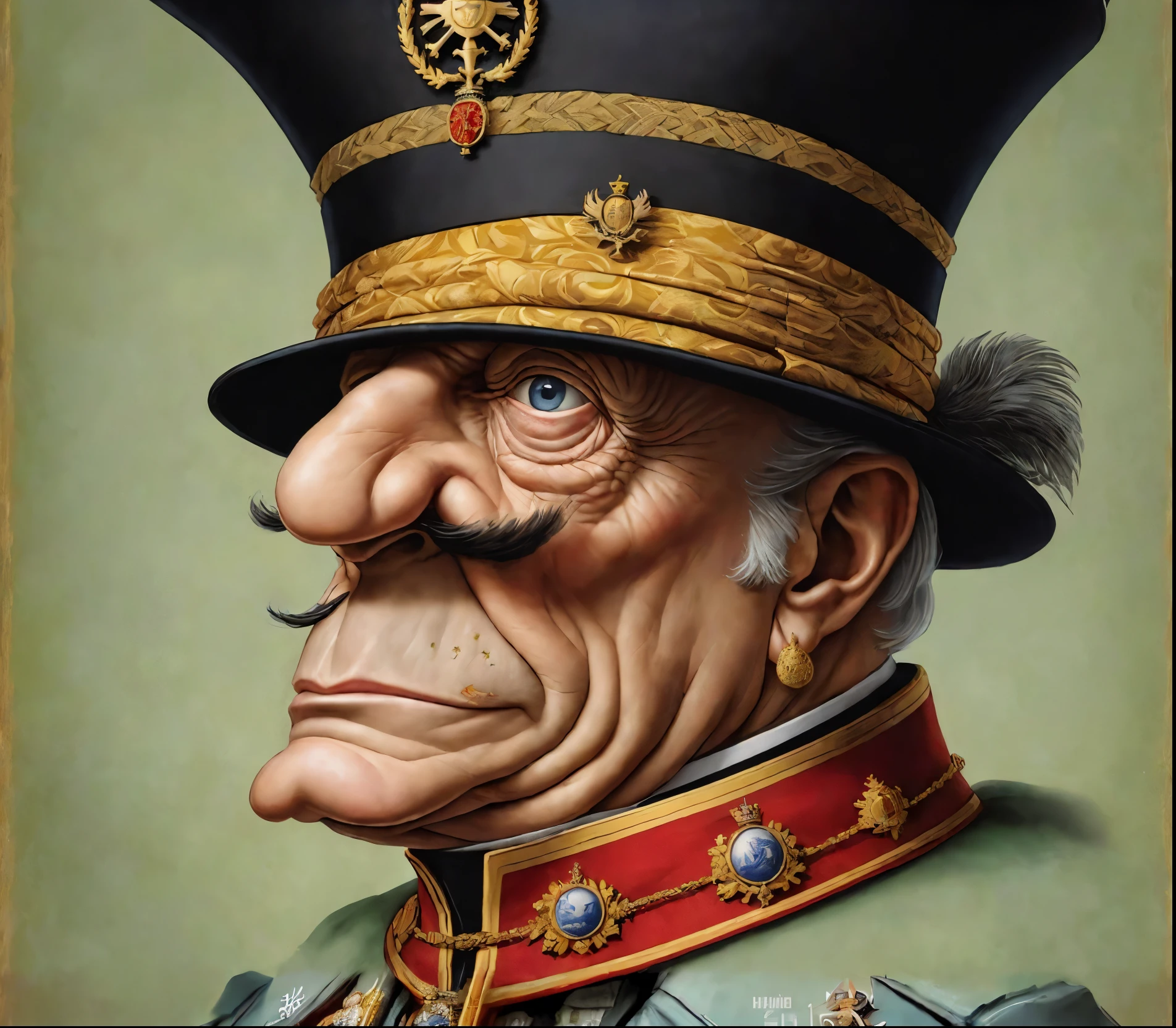 A picture of a man in military uniform holding a pipe in his mouth, Portrait of a mad general, a portrait of a hyperdetailed, closeup character portrait, imperial portrait, Michael Horse (Unreal Engine, high-detail iconic characters, Ivan Plush Artwork, very detailed portrait, inspired by Adolf Dietrich, very detailed portrait, Inspired by Carl Kopinski, Conrad Krafek